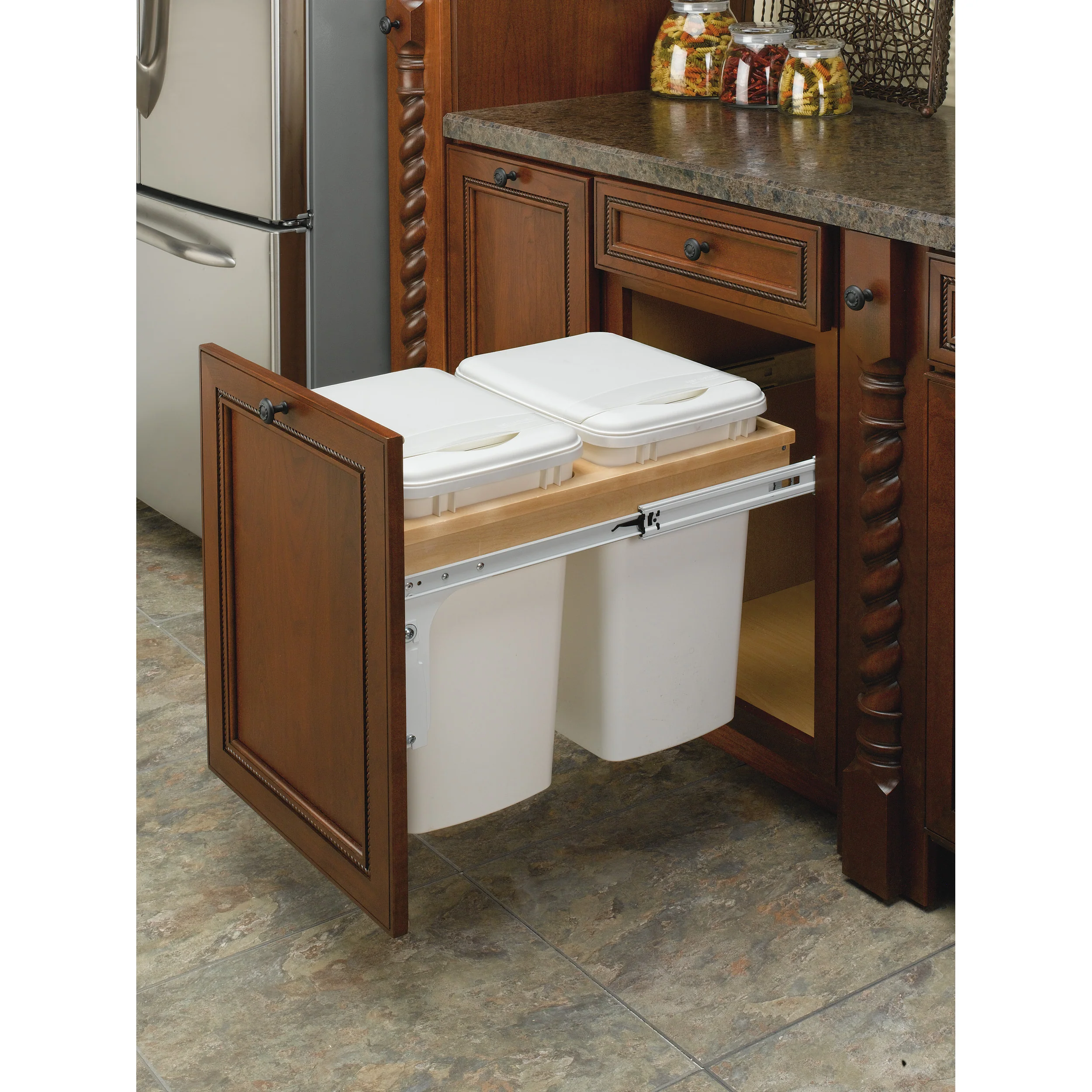 Double 35 Qrt Top mount Waste Container (Full-Access) Natural 16.5 in (419 mm) W x 22.75 in (578 mm) D x 17.88 in (454 mm) H - Image 3