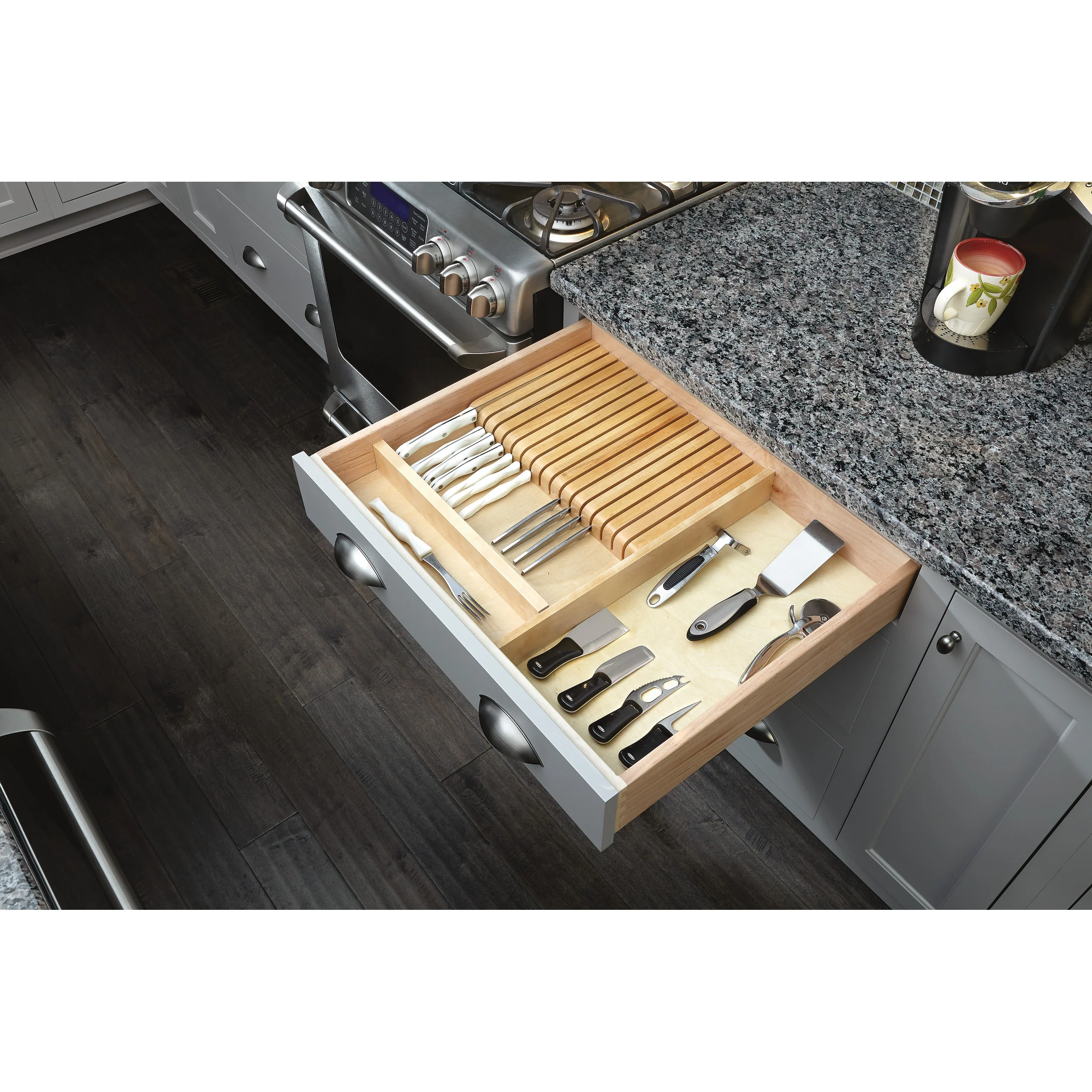 Knife Block Drawer Insert-Wood Natural  18.5 in (470 mm) W x 22 in (559 mm) D x 2.38 in (60 mm) H - Image 3