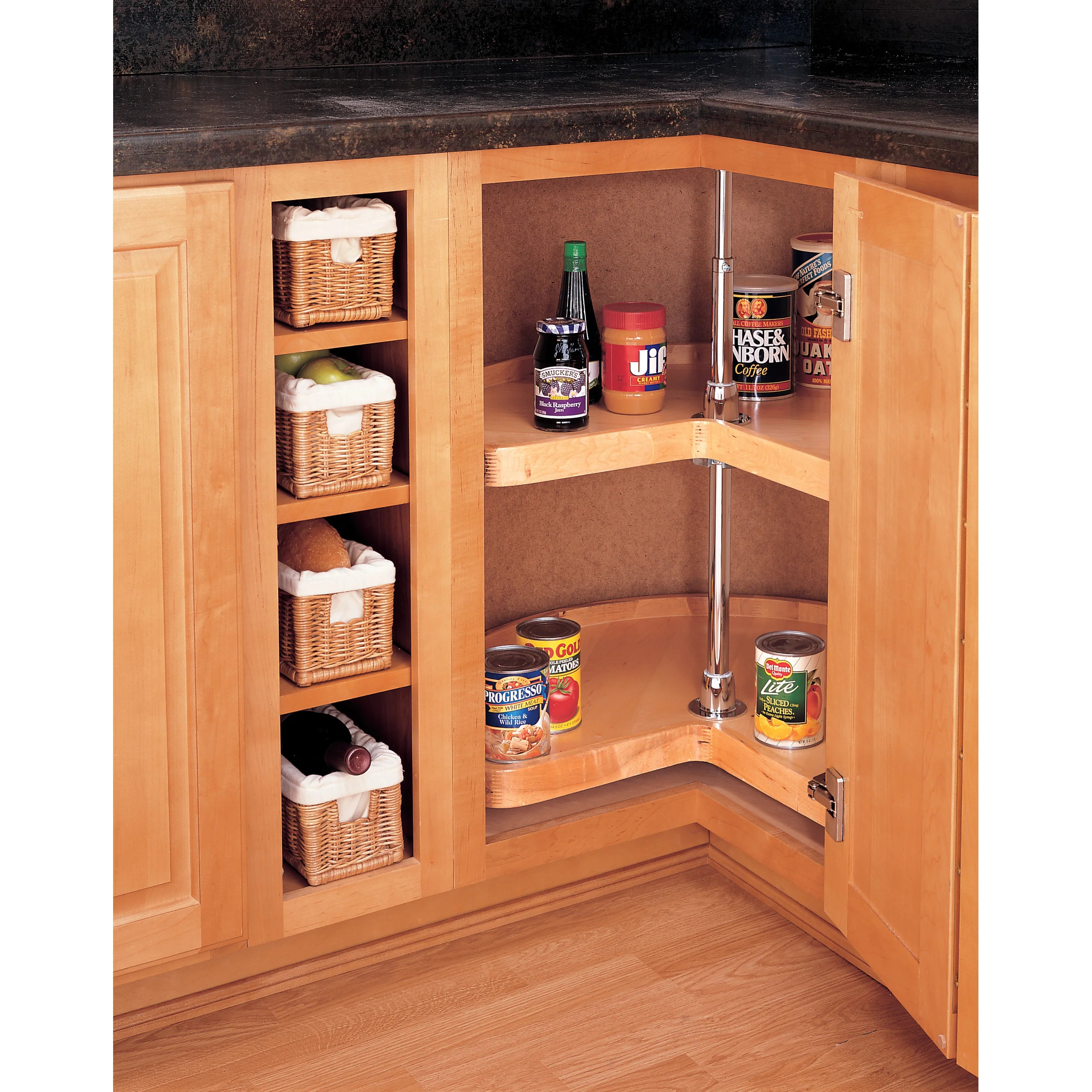 28 in Wood Kidney Lazy Susans 2-Shelf Natural 28 in (711 mm) W x 28 in (711 mm) D x 26 in (660 mm) H - Image 3
