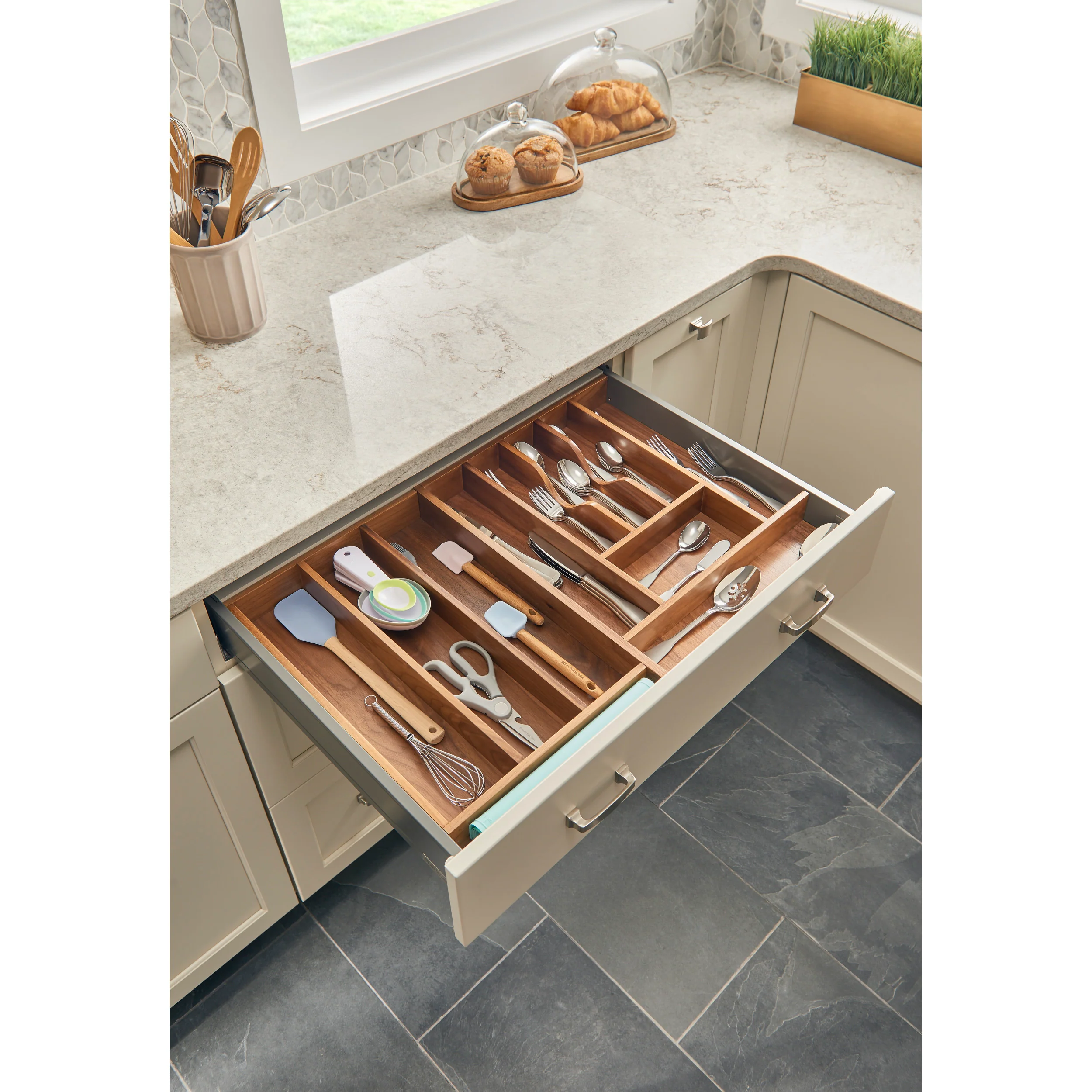 18.5 in Short Walnut Utility Tray Insert Walnut 18.5 in (470 mm) W x 22 in (559 mm) D x 2.38 in (60 mm) H - Image 2