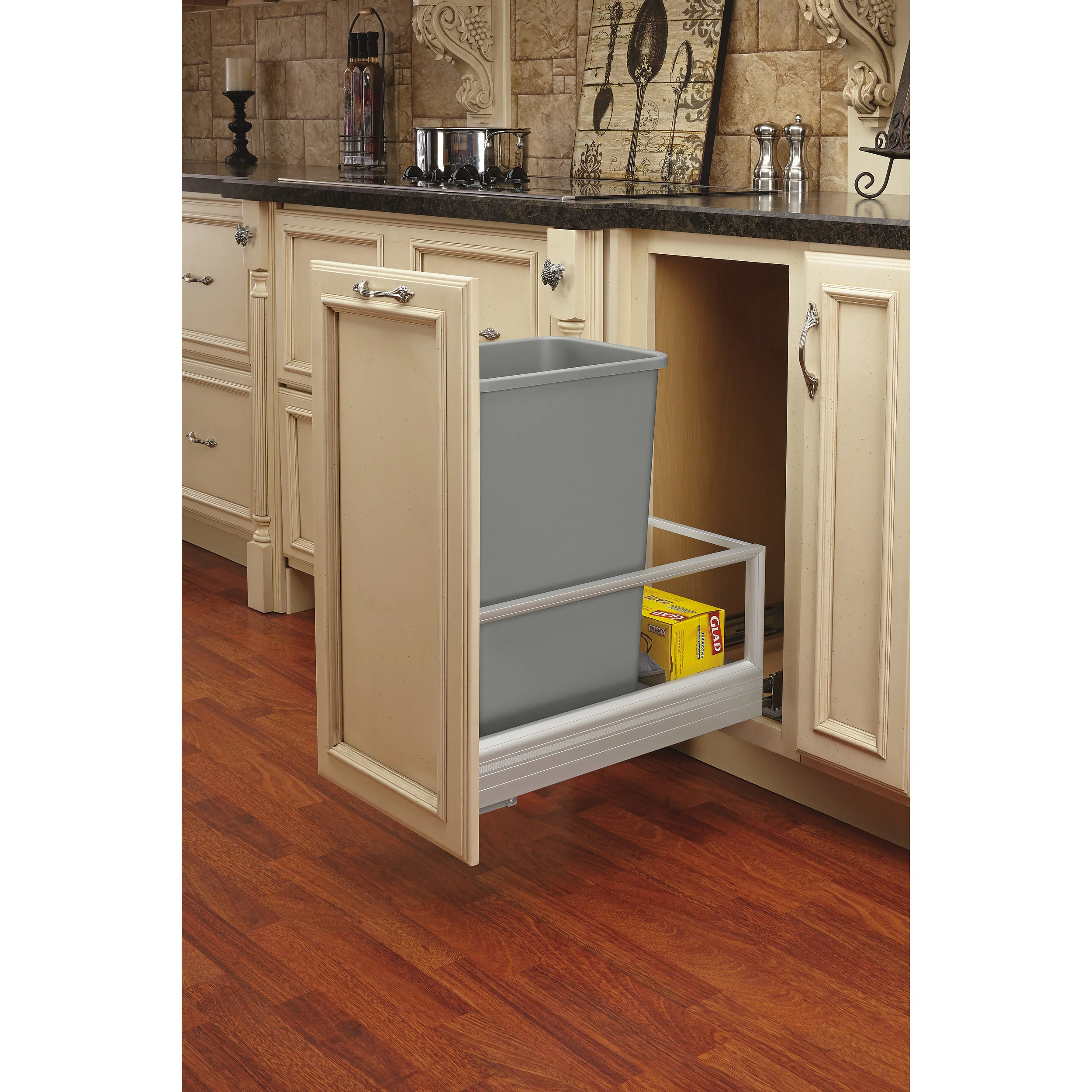 50 Qrt Pull-Out Waste Container w/Rev-A-Motion Silver 12.15 in (309 mm) W x 22 in (559 mm) D x 23.5 in (597 mm) H - Image 7