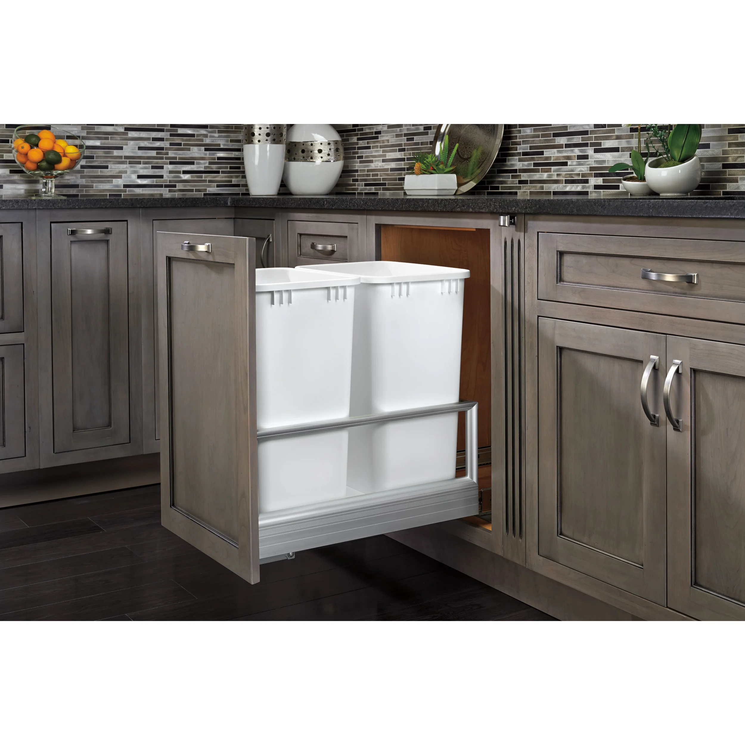 Double 50 Qrt Pull-Out Waste Container w/Rev-A-Motion White 15.63 in (397 mm) W x 22 in (559 mm) D x 23.5 in (597 mm) H - Image 5
