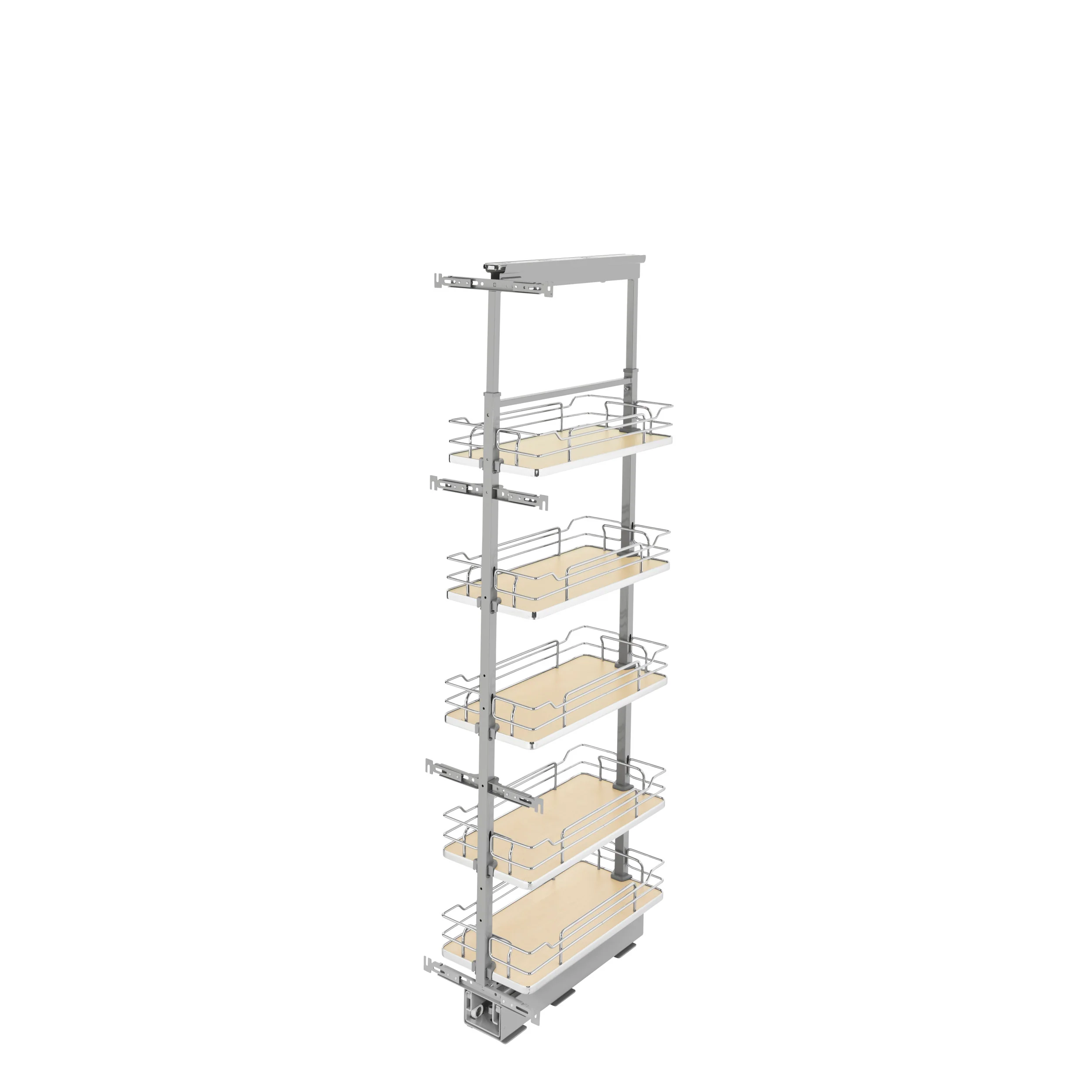 10 in Chrome Solid Bottom Pantry Pullout Soft Close Natural  10.25 in (260 mm) W x 21.69 in (551 mm) D x 58.25 in (1480 mm) H - Image 2