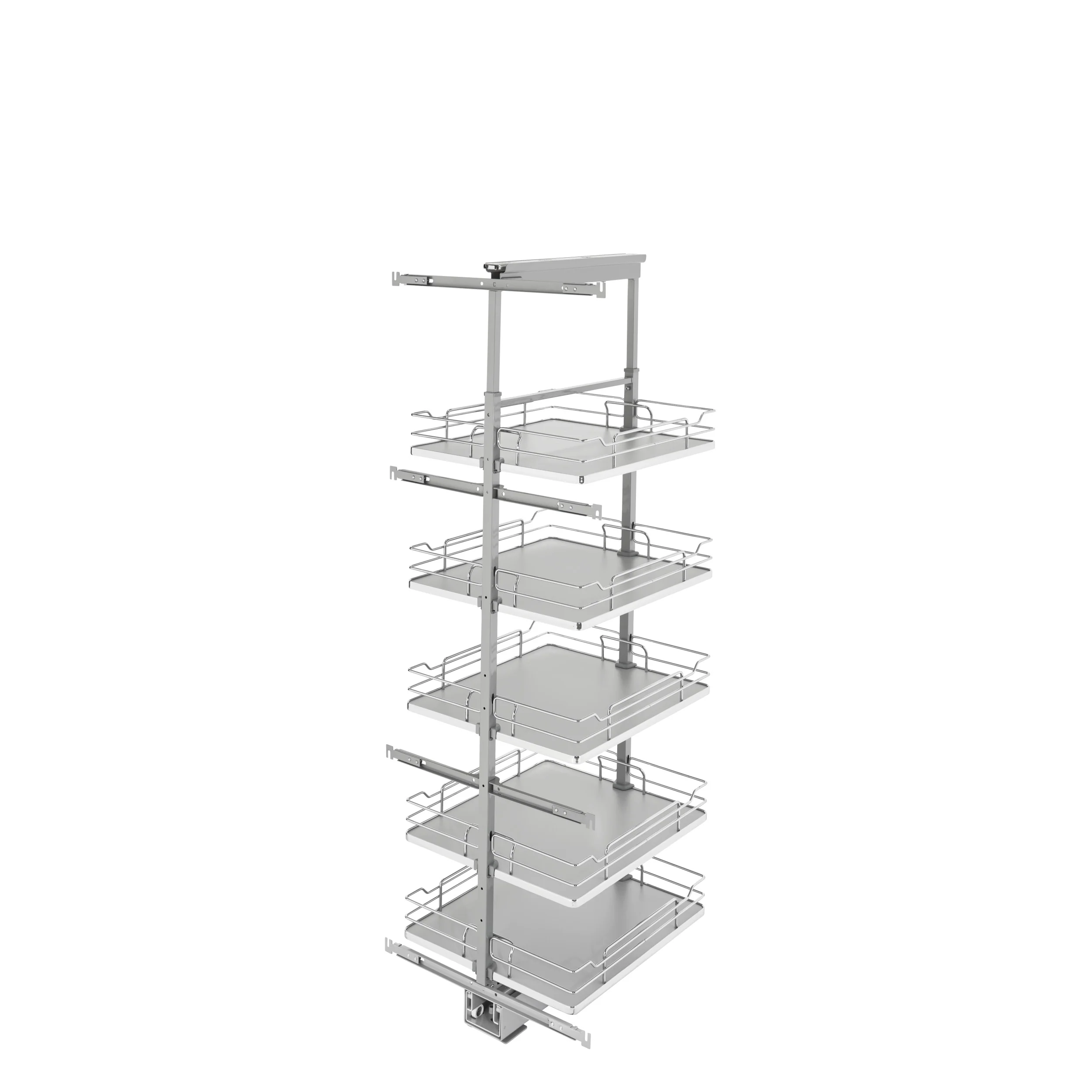 19 in Chrome Solid Bottom Pantry Pullout Soft Close Gray  19.25 in (489 mm) W x 21.69 in (551 mm) D x 58.25 in (1480 mm) H