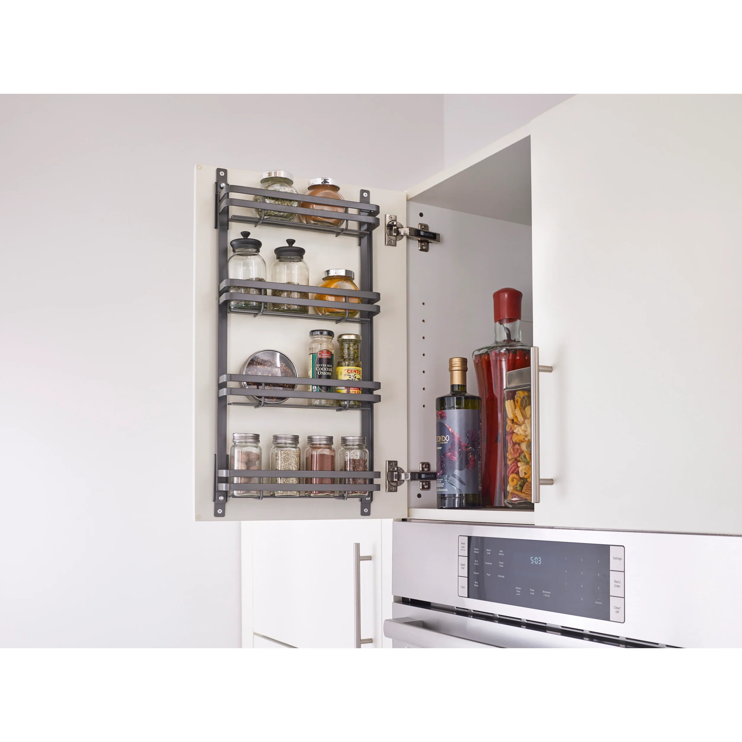 Small Flat Metal Door mount Spice Rack Orion Gray 7.87 in (200 mm) W x 2.48 in (63 mm) D x 23.35 in (593 mm) H - Image 4