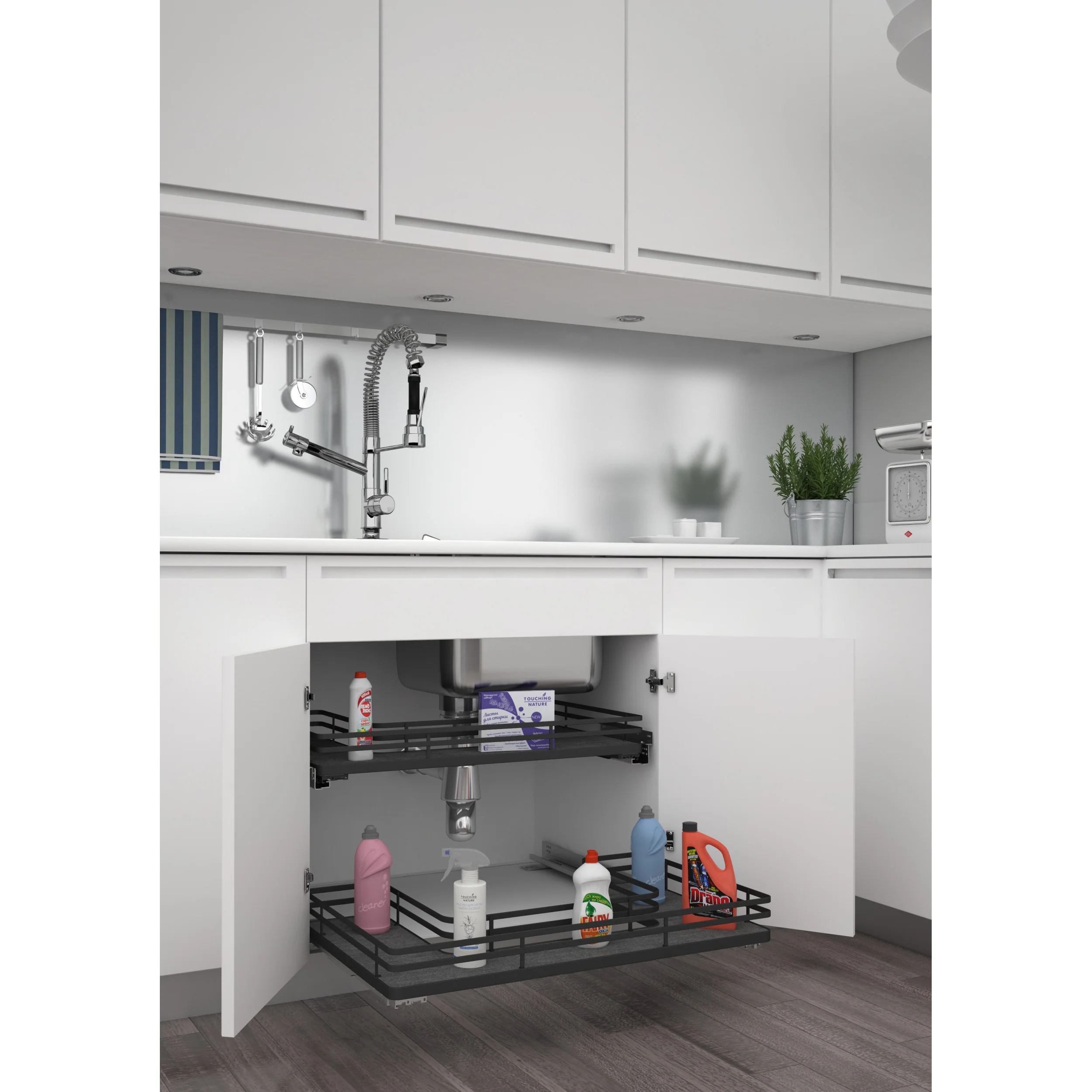 30 in Orion Gray U-Shaped Solid Bottom Pull Out w/ Soft-Close Gray  29.69 in (754 mm) W x 21.69 in (551 mm) D x 5.75 in (146 mm) H - Image 3