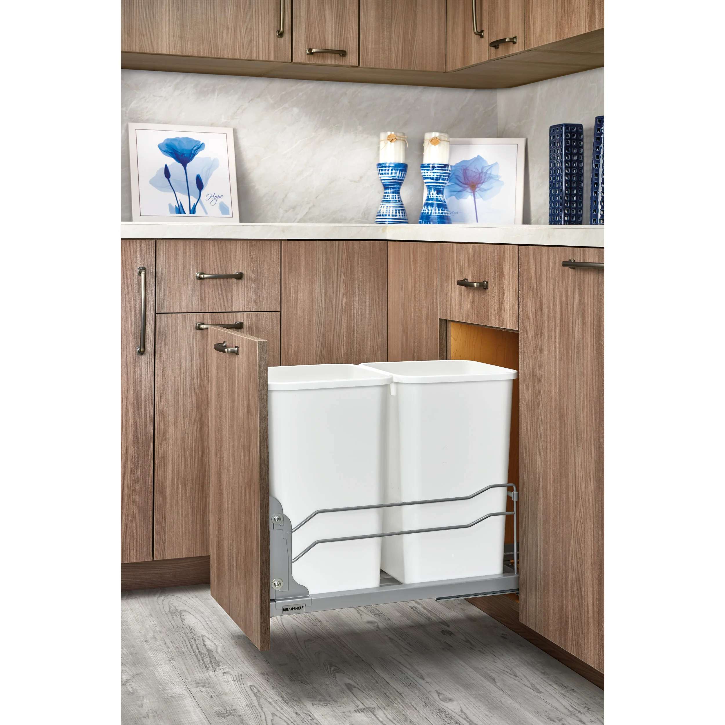 Double 27 Qrt Pull-Out Waste Container Soft-Close White  11.26 in (286 mm) W x 22.09 in (561 mm) D x 18.94 in (481 mm) H - Image 8