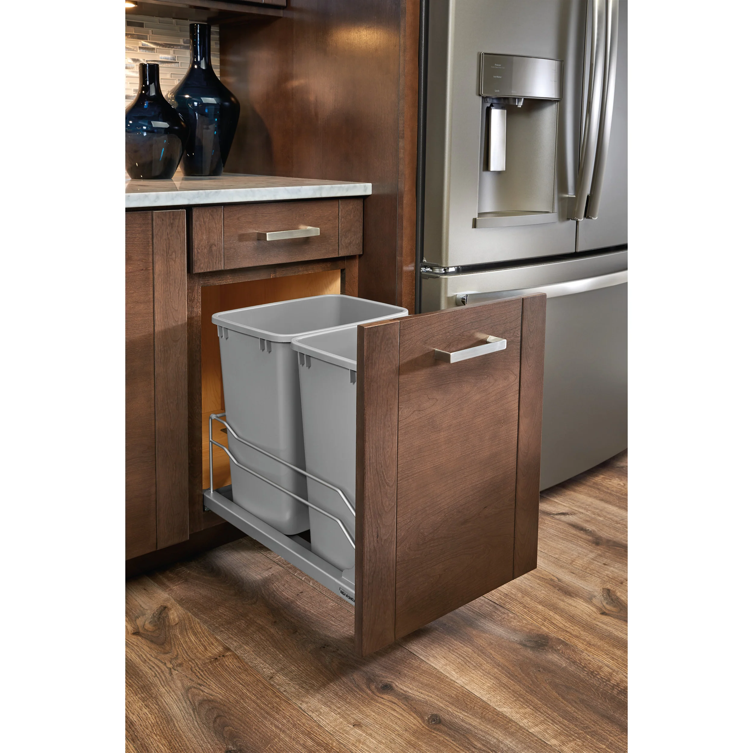 Double 27 Qrt Pull-Out Waste Container Soft-Close Gray 11.26 in (286 mm) W x 22.09 in (561 mm) D x 18.94 in (481 mm) H SILVER - Image 2