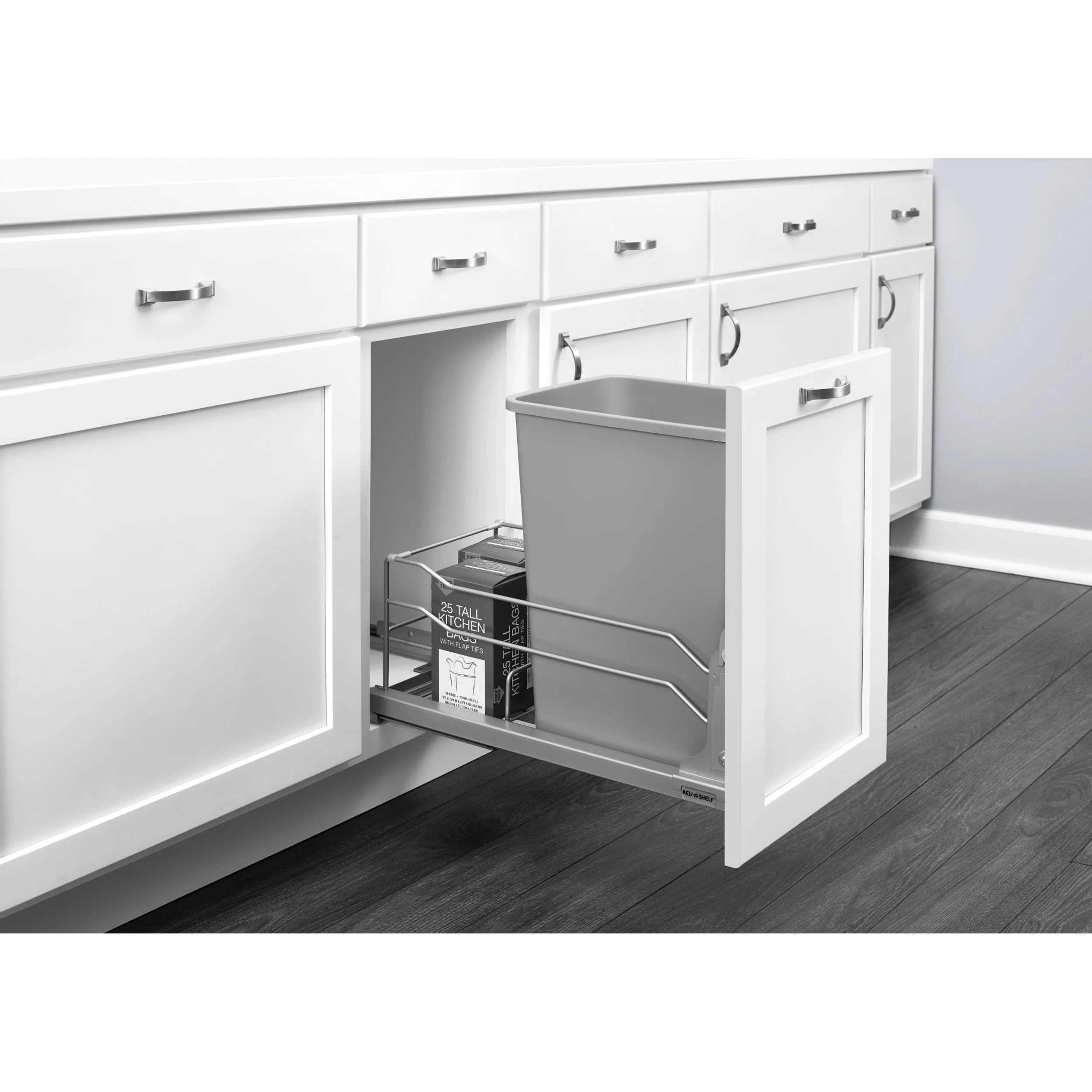 35 Qrt Pull-Out Waste Container Soft-Close Metallic Silver  10.88 in (276 mm) W x 22.25 in (565 mm) D x 18.94 in (481 mm) H - Image 8