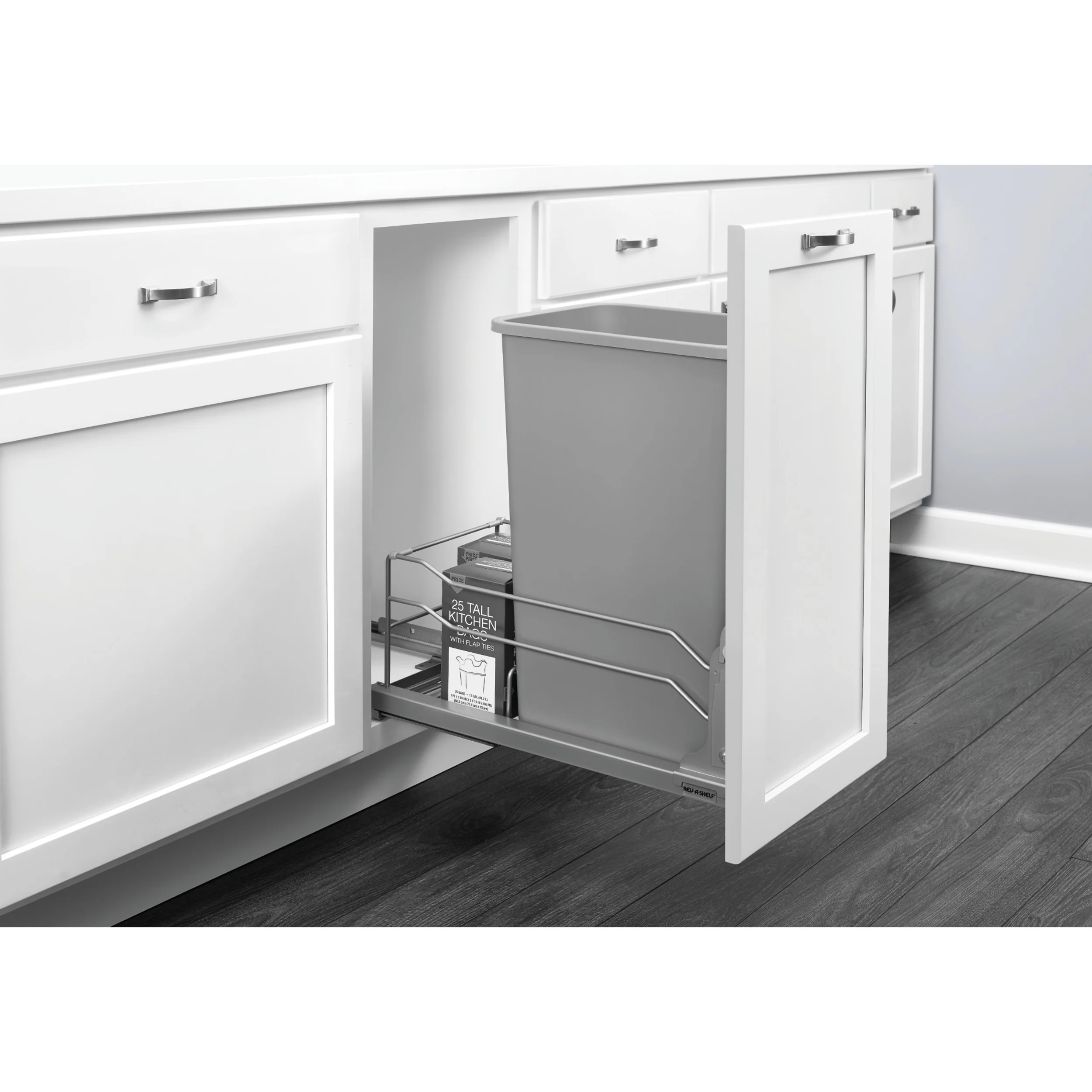 50 Qrt Pull-Out Waste Container Soft-Close Metallic Silver  10.88 in (276 mm) W x 22.25 in (565 mm) D x 22.88 in (581 mm) H - Image 8