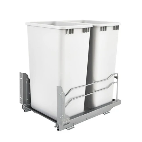 Double 50 Qrt Pull-out Waste Container Soft-Close White  14.75 in (375 mm) W x 22.25 in (565 mm) D x 22.88 in (581 mm) H - Image 5