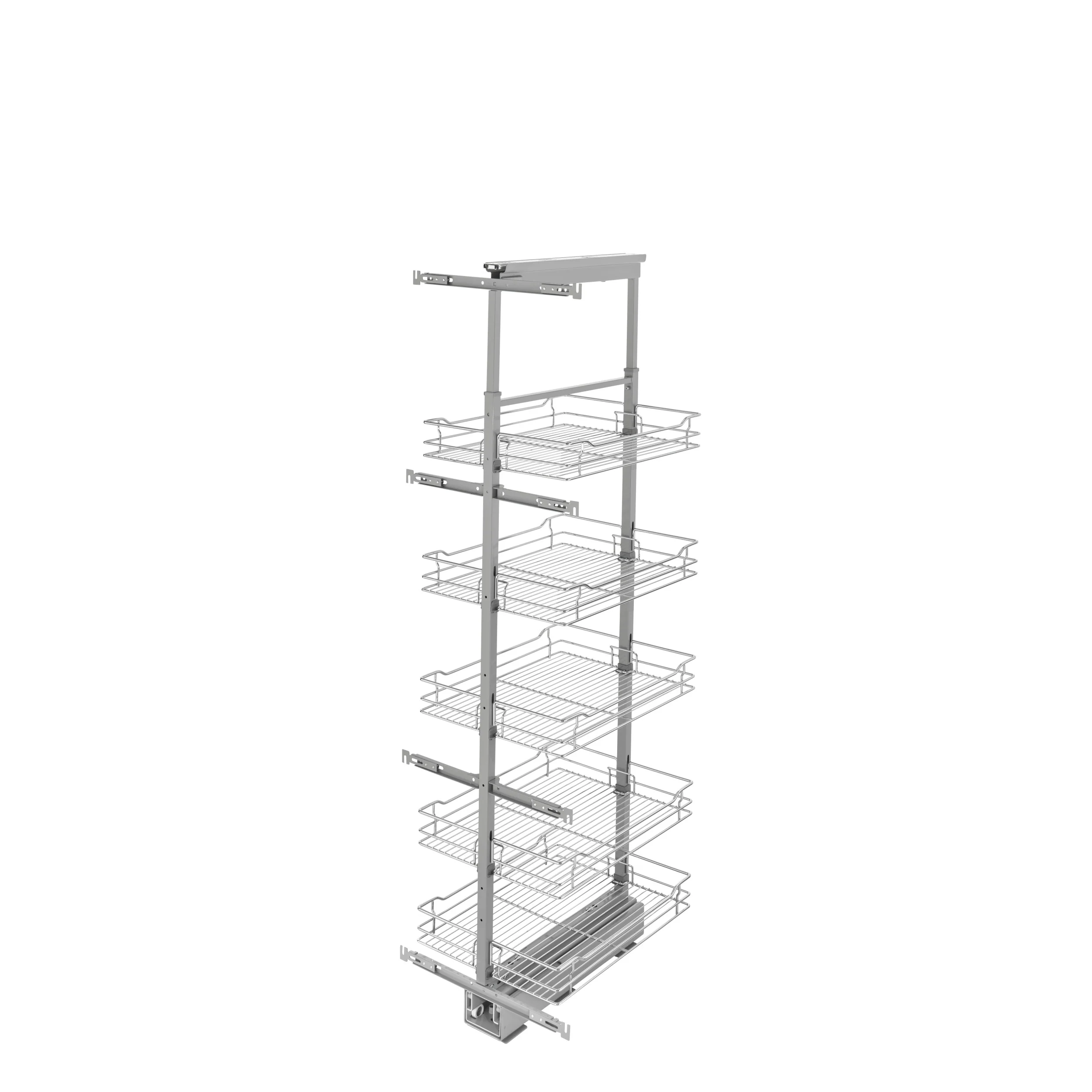 16 in Chrome Basket Pantry Pullout Soft Close Chrome 16.25 in (413 mm) W x 21.69 in (551 mm) D x 58.25 in (1480 mm) H