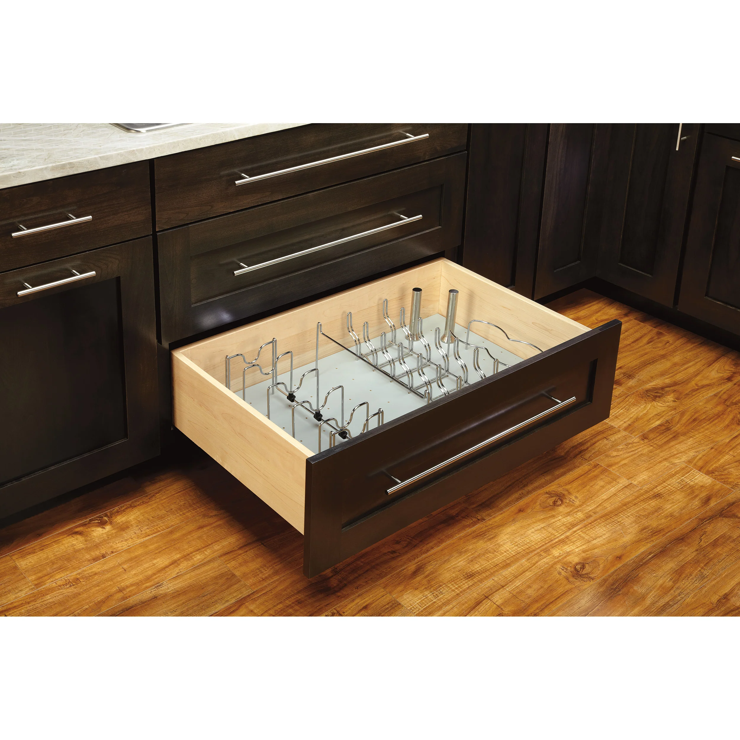 Chrome Lid Organizer for Drawer Peg Boards Chrome 5.25 in (133 mm) W x 16.88 in (429 mm) D x 5.38 in (137 mm) H - Image 3