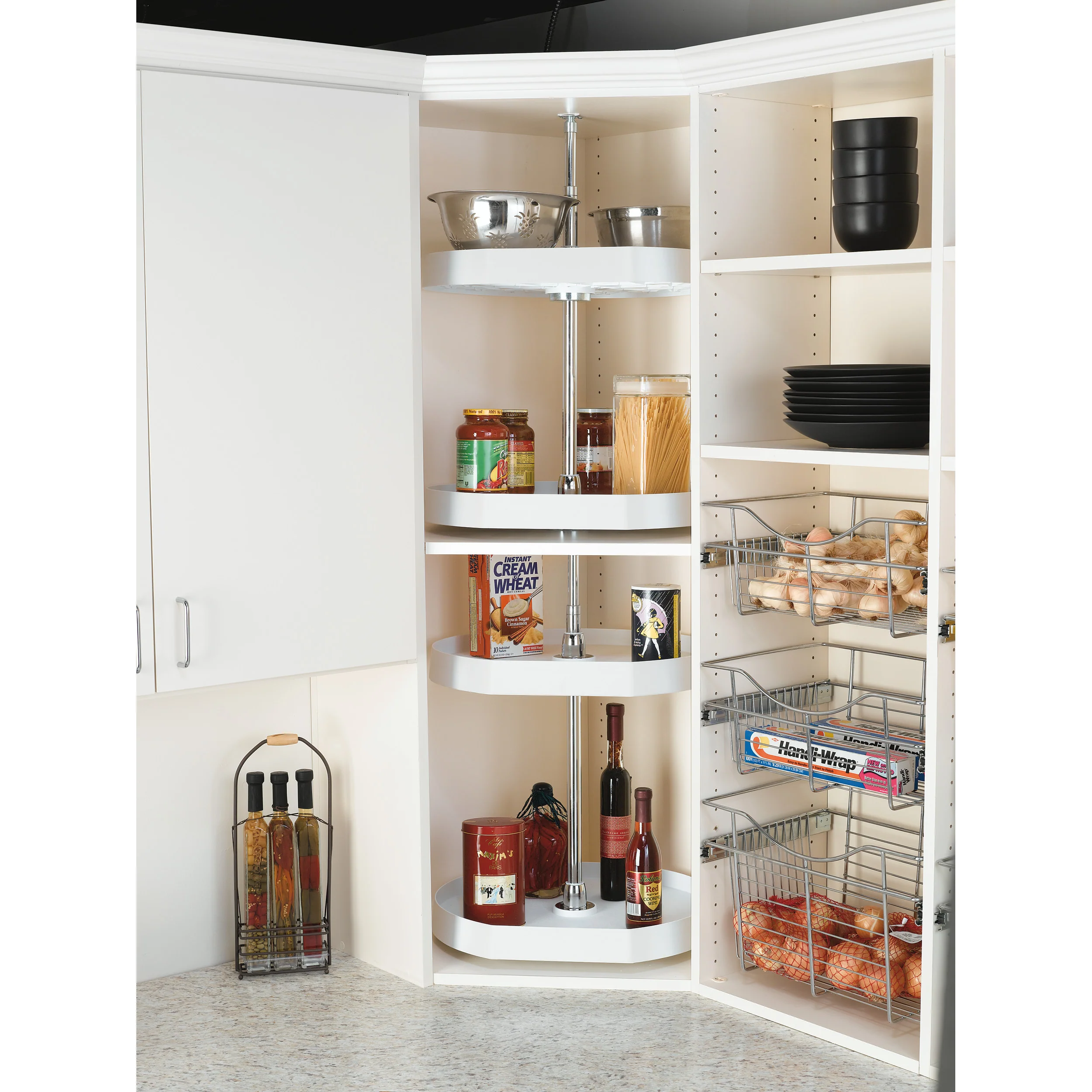 20 in White Polymer D-Shape Lazy Susans 2-Shelf White 20 in (508 mm) W x 20 in (508 mm) D x 26 in (660 mm) H - Image 3