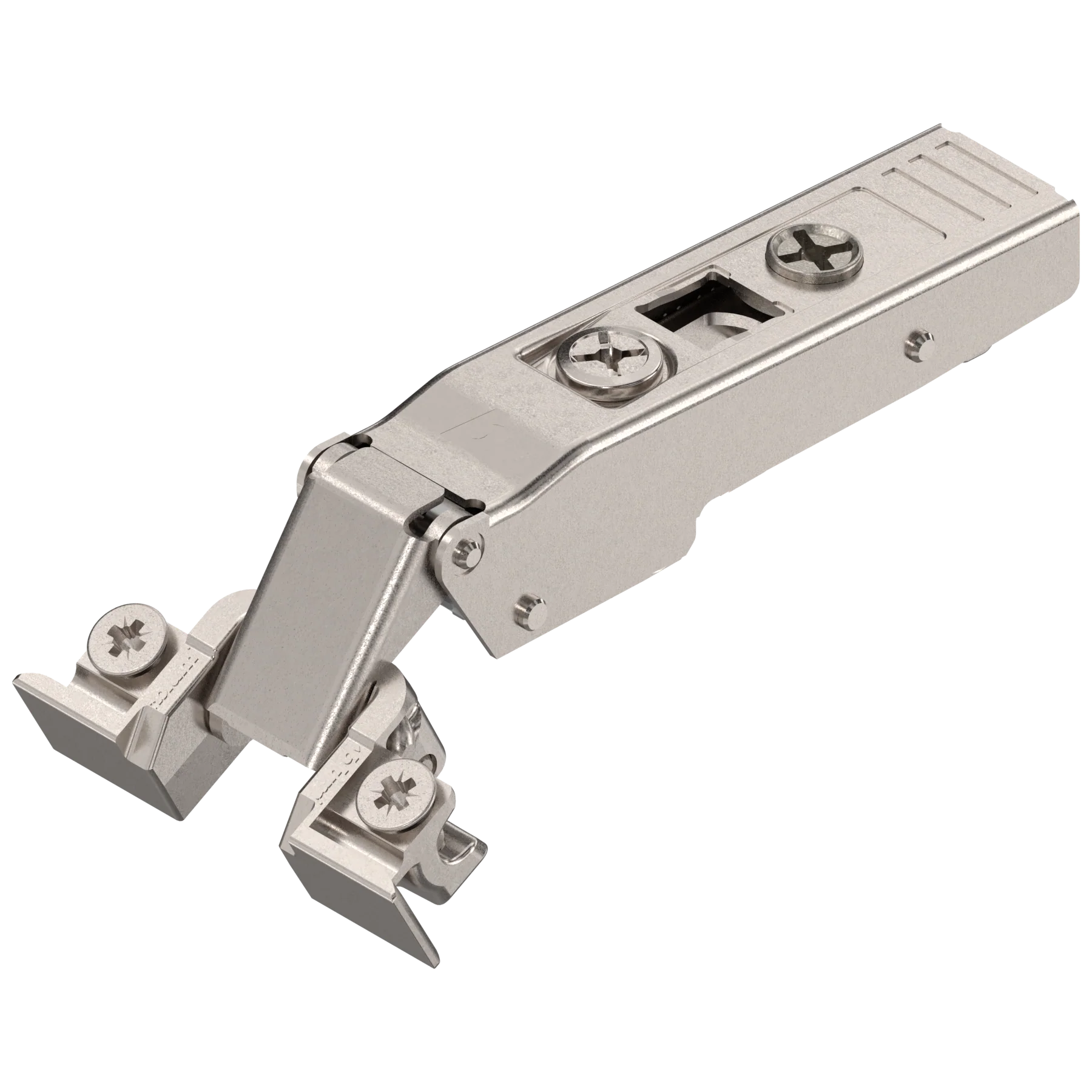 Blum CLIP top 120° hinge for aluminum frame door, straight-arm, self closing, screw-on