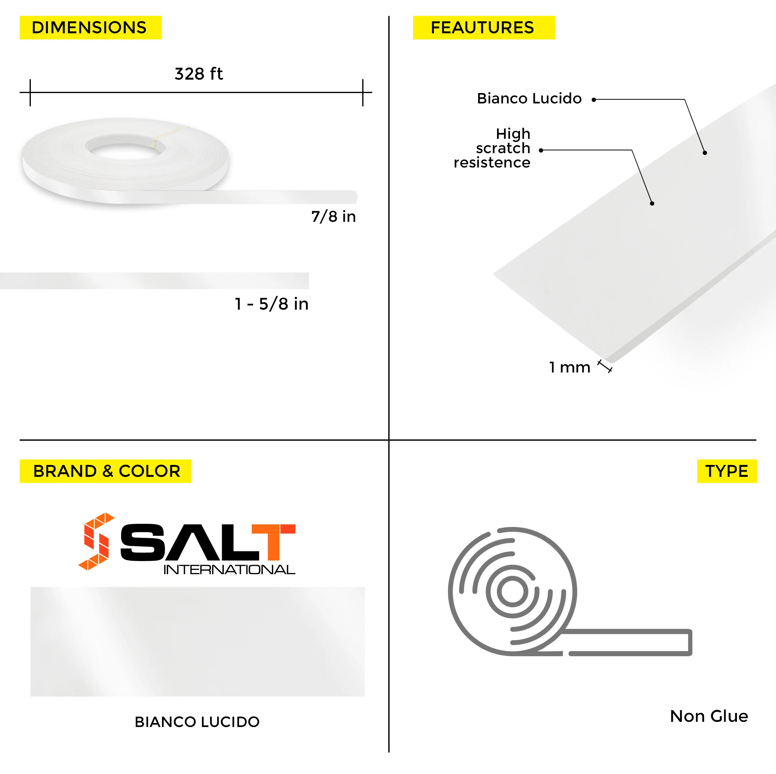 Bianco Lucido PVC Edge Banding (328 ft x 1 mm) - Image 17