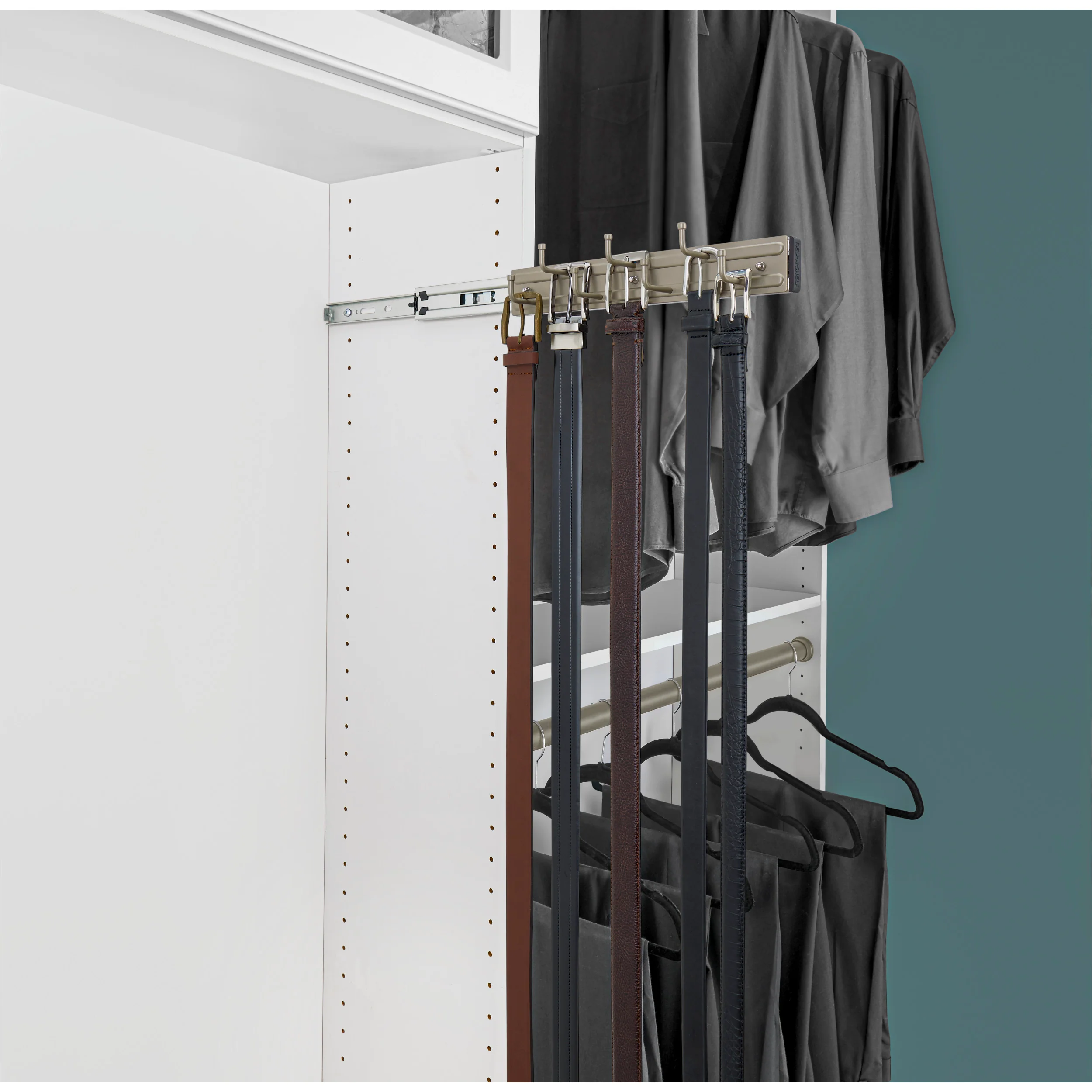 12 in Satin Nickel Pullout Belt Rack Satin Nickel  2.5 in (64 mm) W x 12 in (305 mm) D x 1.88 in (48 mm) H - Image 2