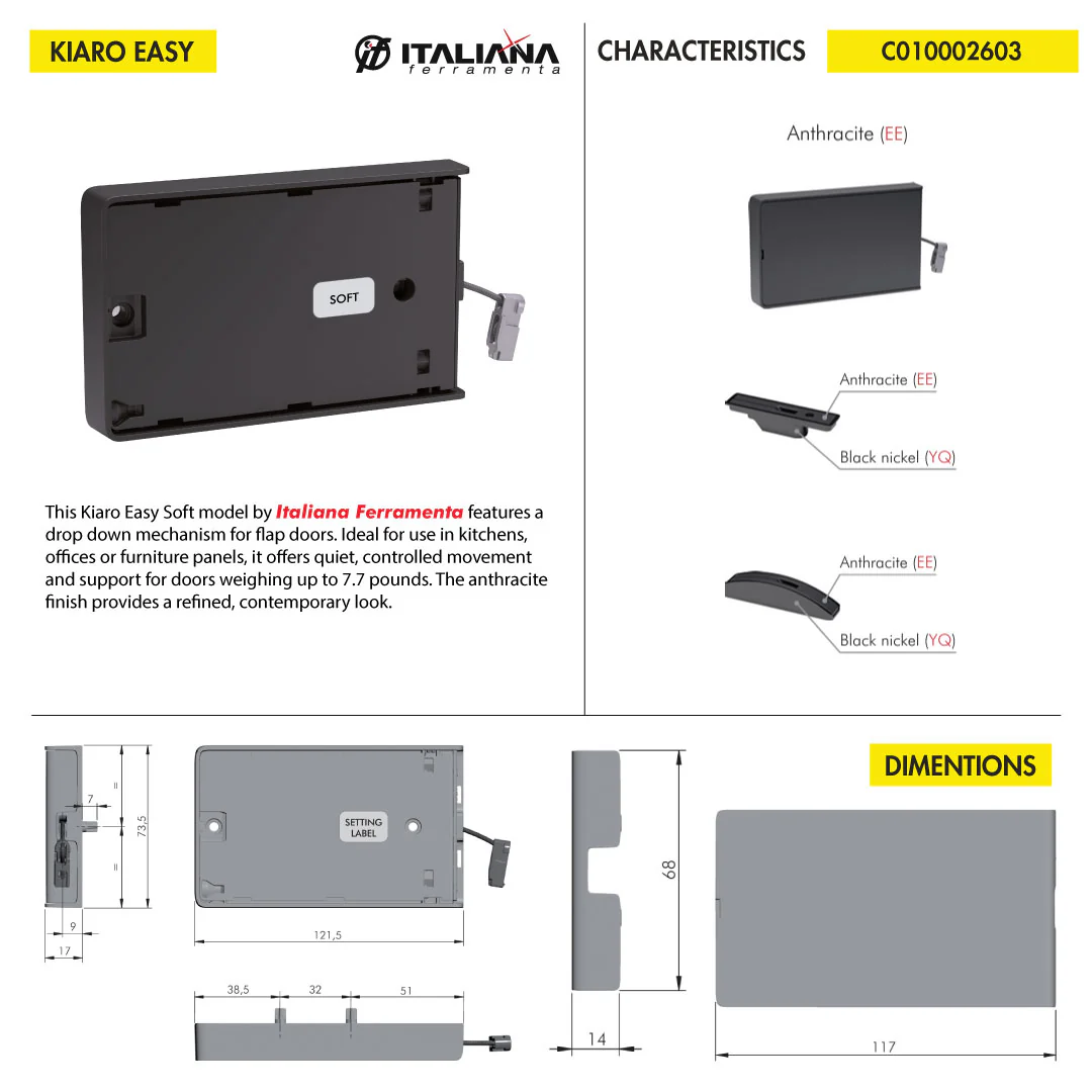 DROP DOWN SYSTEM ITALIANA FERRAMENTA KIARO EASY SOFT 7.7 LB CAPACITY ANTHRACITE - Image 8