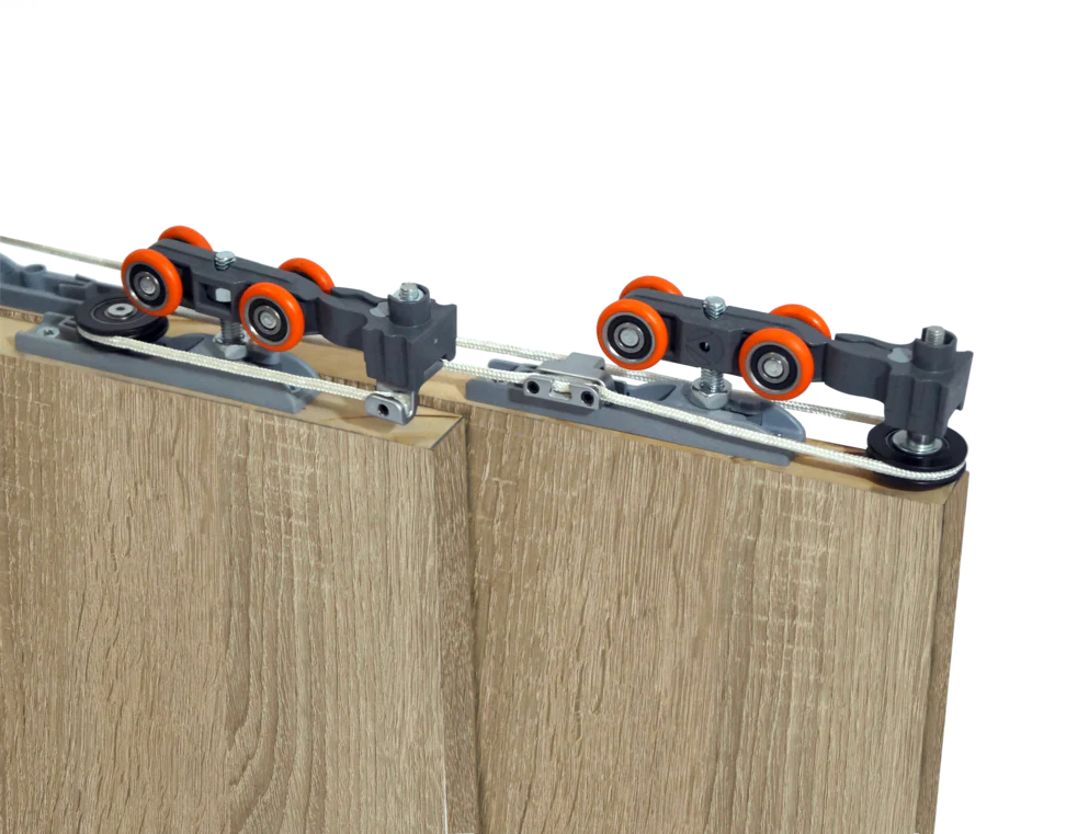 Carrier Set Ducasse Twin Telescopic Wood for Wood Doors – 2 Doors up to 176 lbs (80 kg)