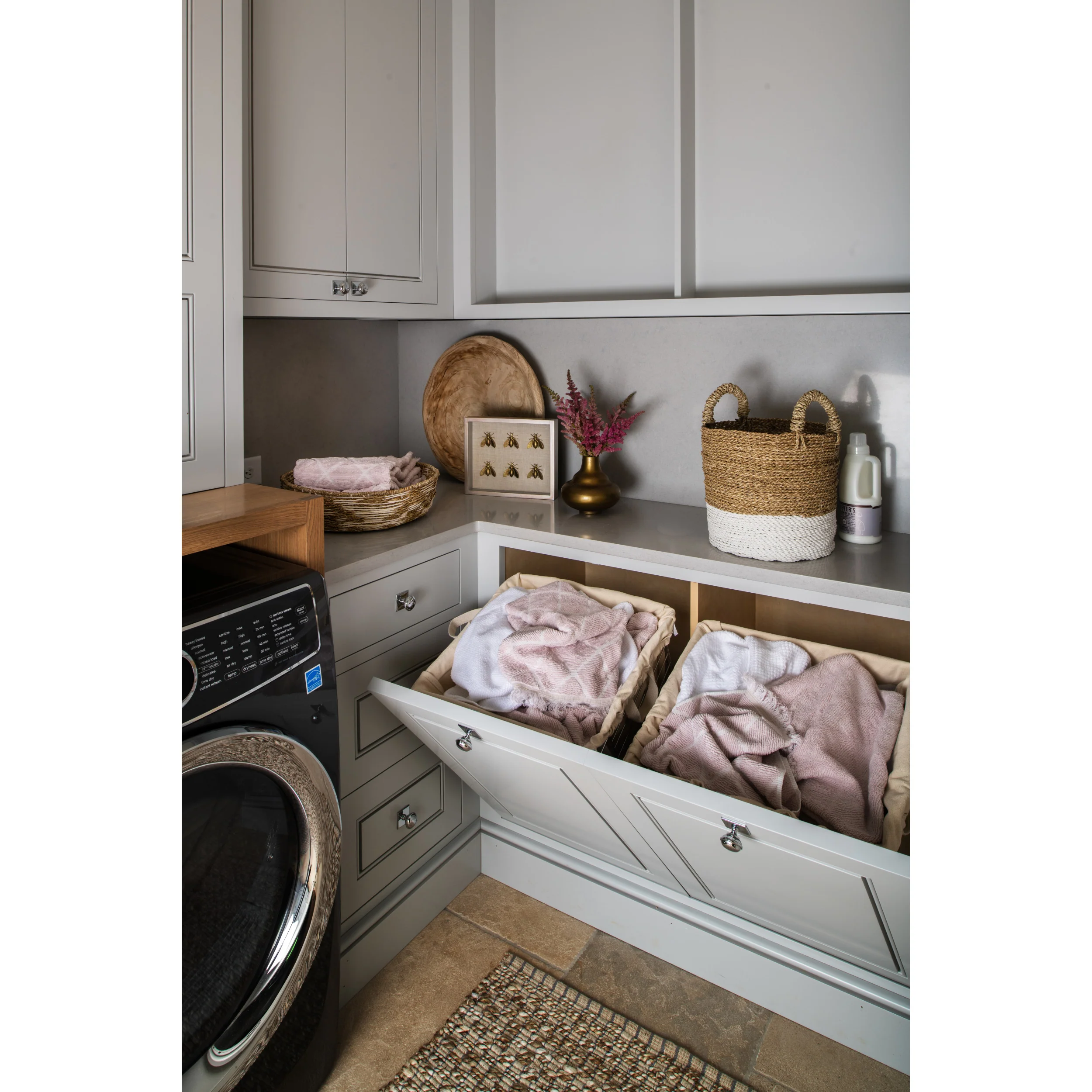 21 in Satin Nickel Tilt Out Hamper Basket Satin Nickel 20.5 in (521 mm) W x 13.5 in (343 mm) D x 19.75 in (502 mm) H