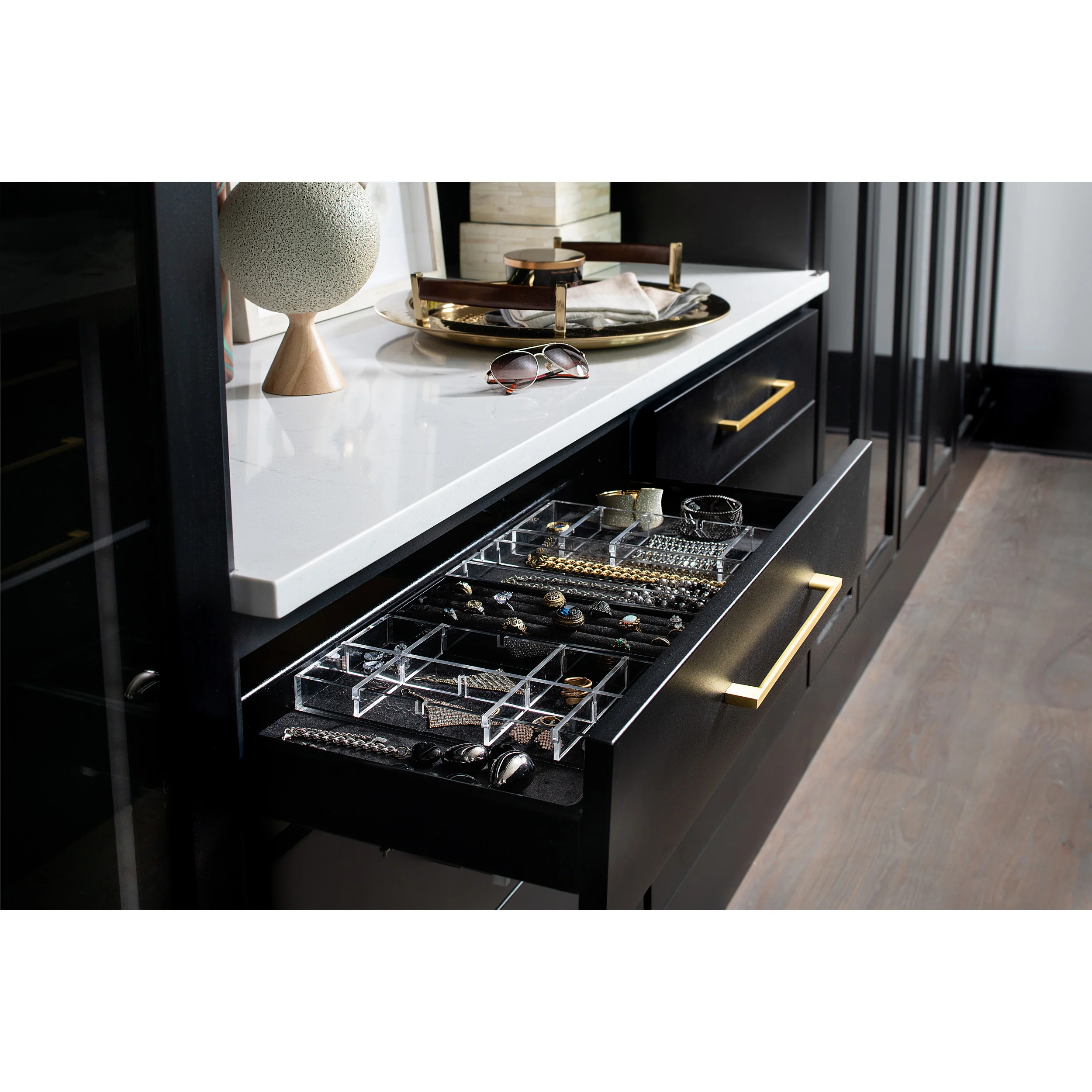 Black Velvet Ring Organizer Black 11.63 in (295 mm) W x 4.25 in (108 mm) D x 1.25 in (32 mm) H