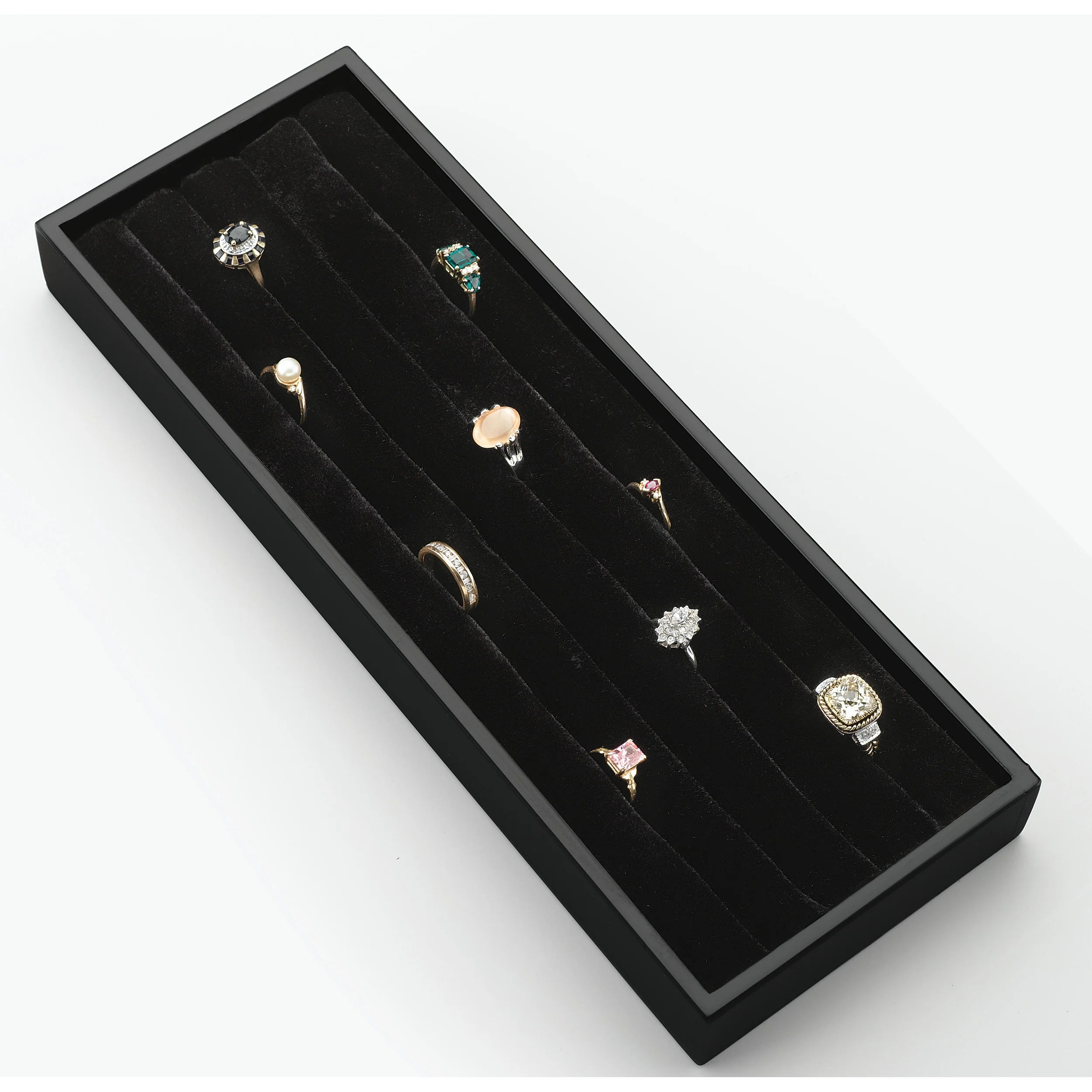 Black Velvet Ring Organizer Black 11.63 in (295 mm) W x 4.25 in (108 mm) D x 1.25 in (32 mm) H - Image 2