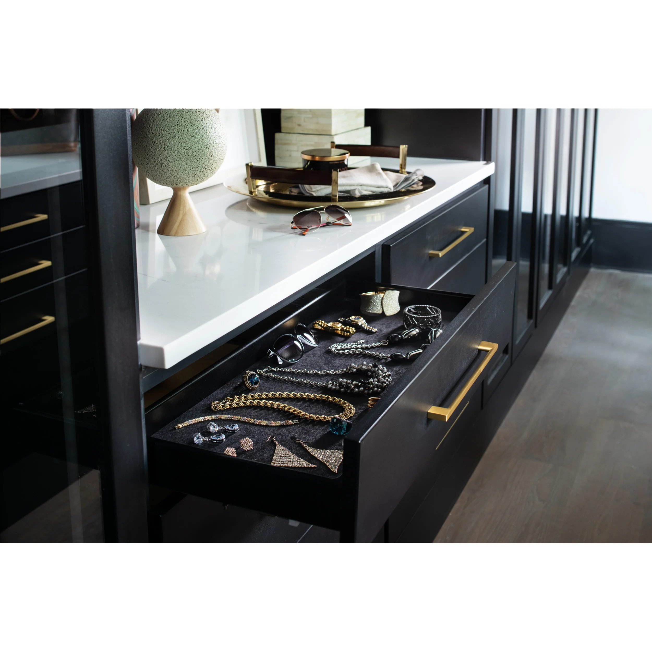 18 in Black Small Undermount Jewelry Drawer Black 18 in (457 mm) W x 14 in (356 mm) D x 3.13 in (80 mm) H