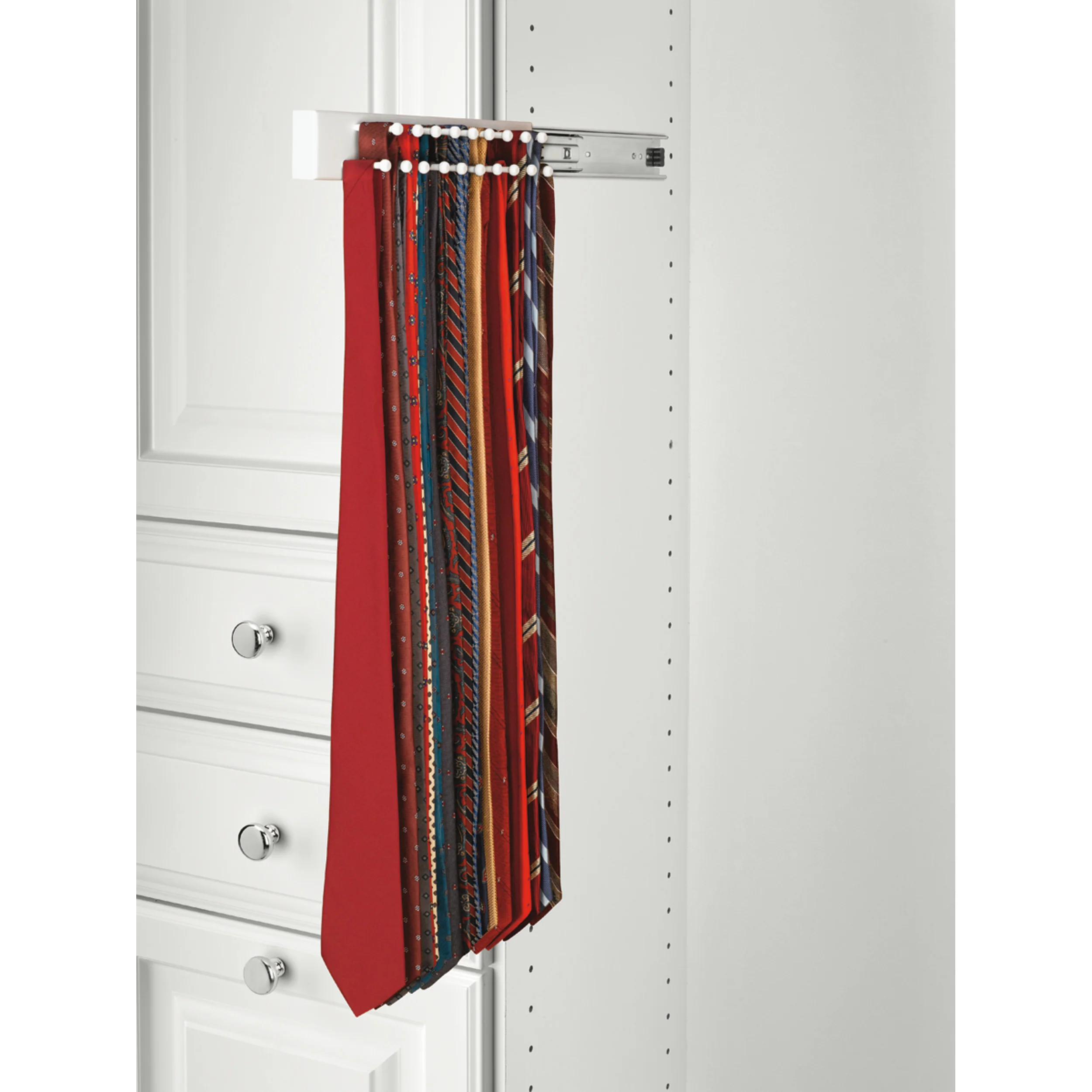 14 in White Side mount Tie Rack White 3.06 in (78 mm) W x 13.88 in (353 mm) D x 2.25 in (57 mm) H - Image 3