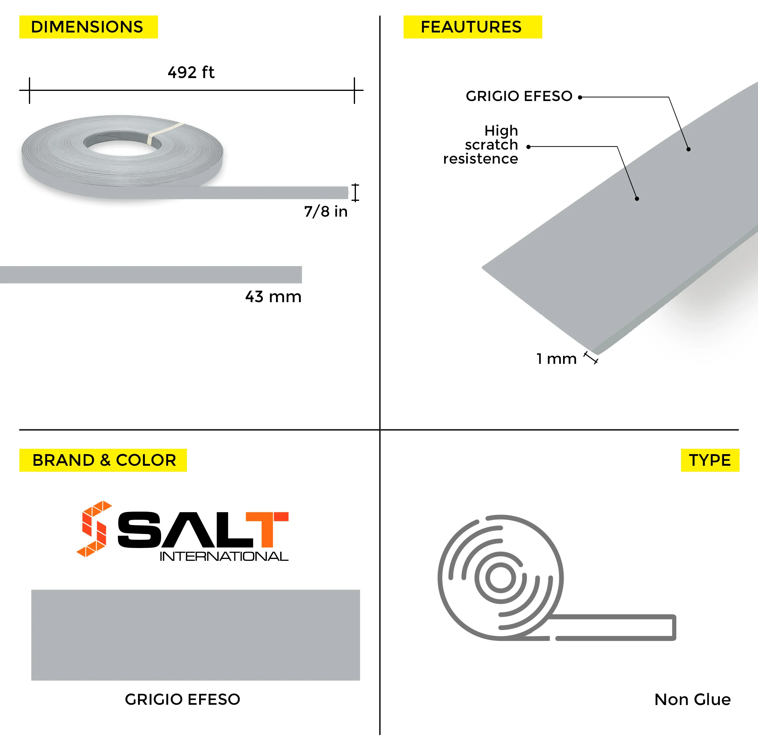 Grigio Efeso PVC Edge Banding (328 ft x 1 mm) - Image 14