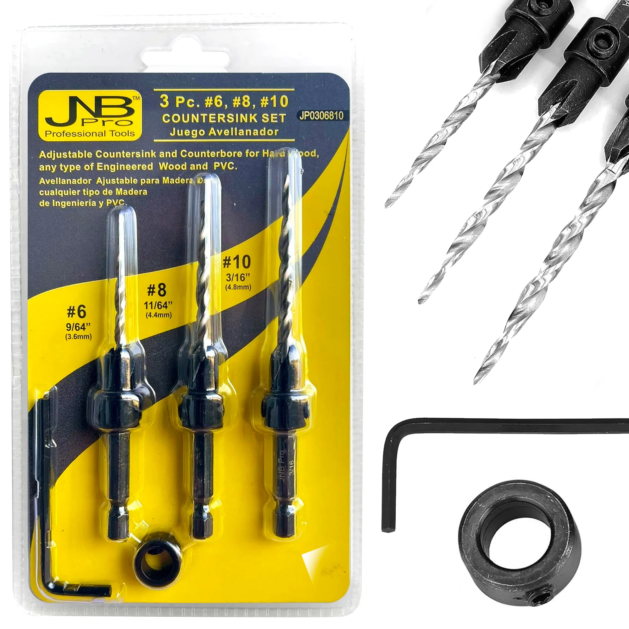 Countersink:3 Pc Pro Set- #6, #8, #10 Countersink Drill Bit - Image 6