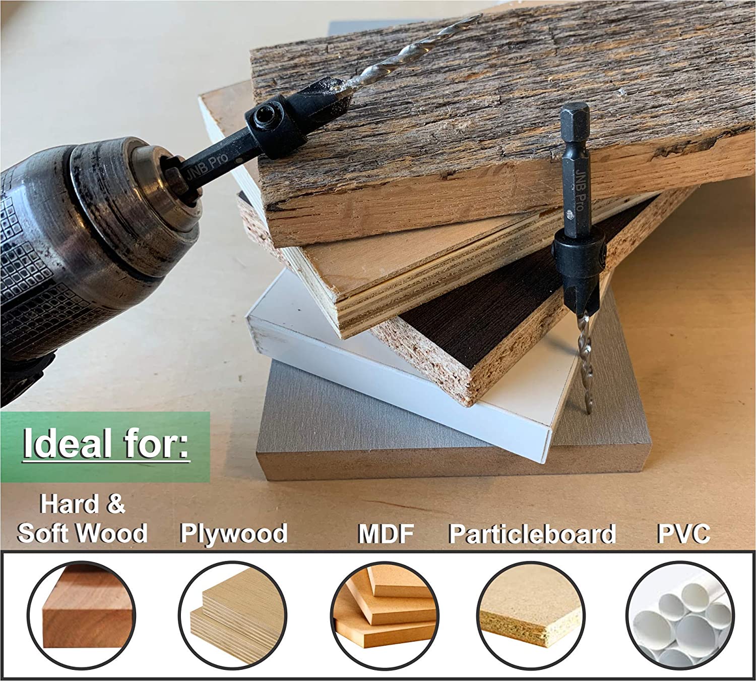 Countersink:5 Pc Pro Set- #8 with 2 extra bit- Countersink Drill Bit - Image 4