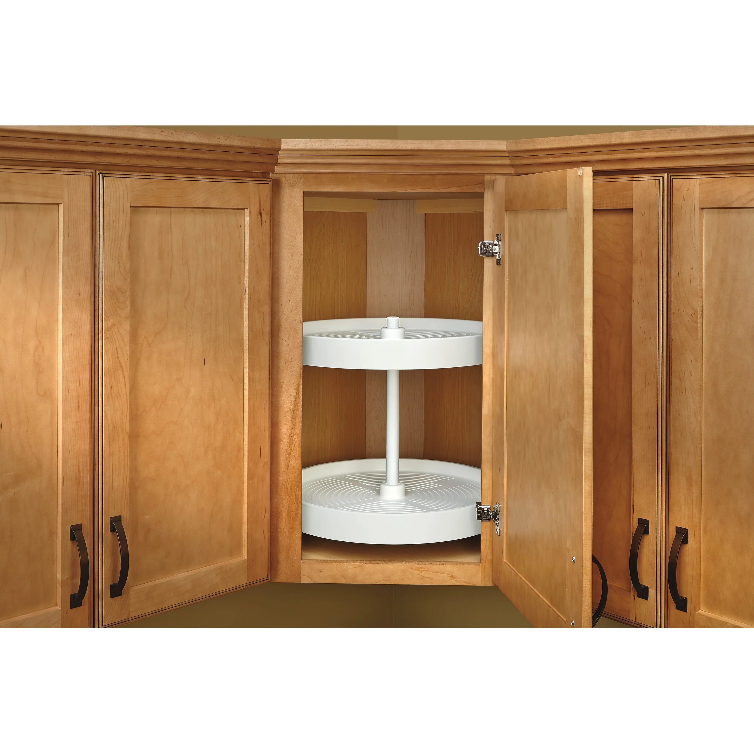 18 in White Polymer Full Circle Lazy Susans 2-Shelf White 18 in (457 mm) W x 18 in (457 mm) D x 17.38 in (441 mm) H