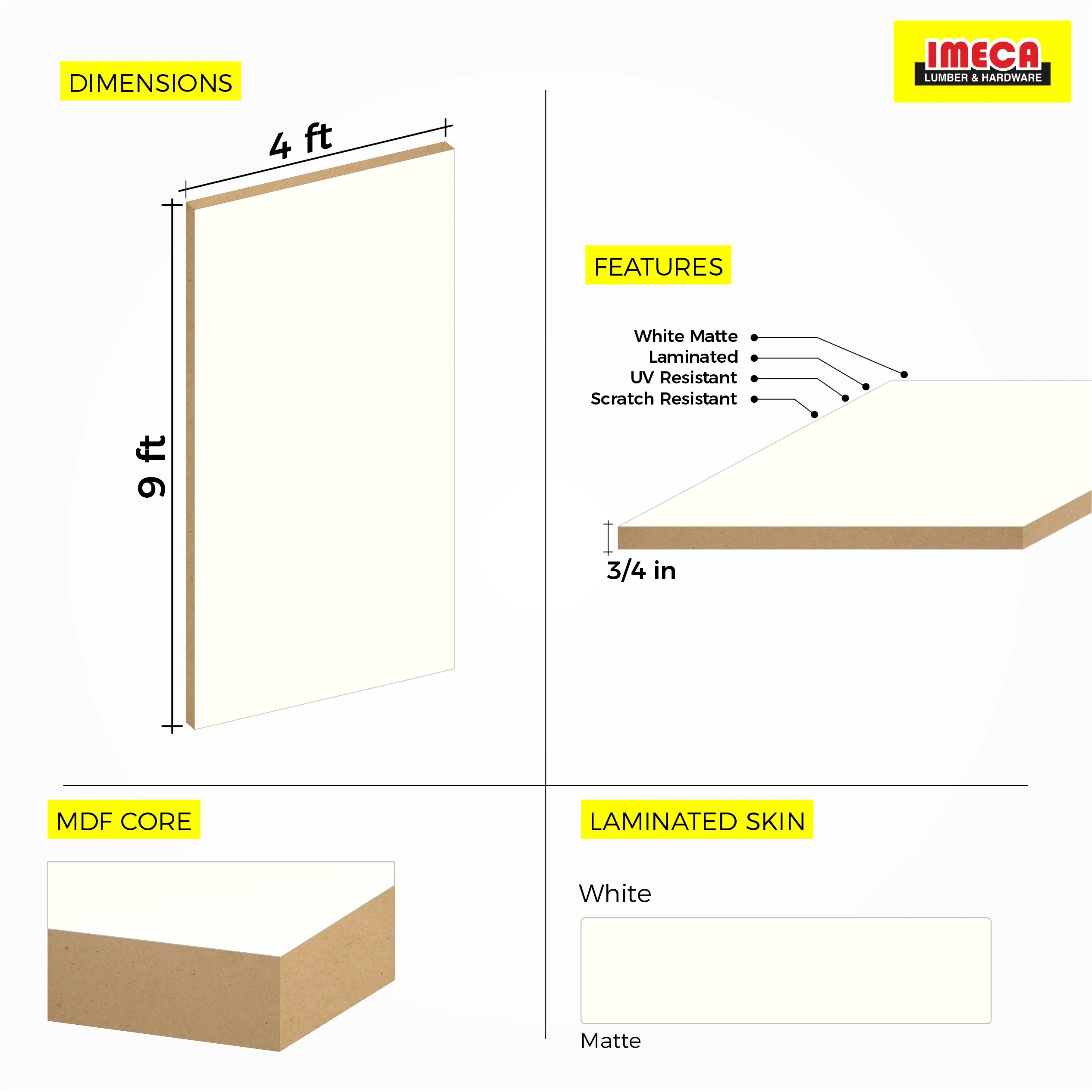 MDF WHITE MATTE SOFT TOUCH 4X9 3/4 AGT 734 - Image 4