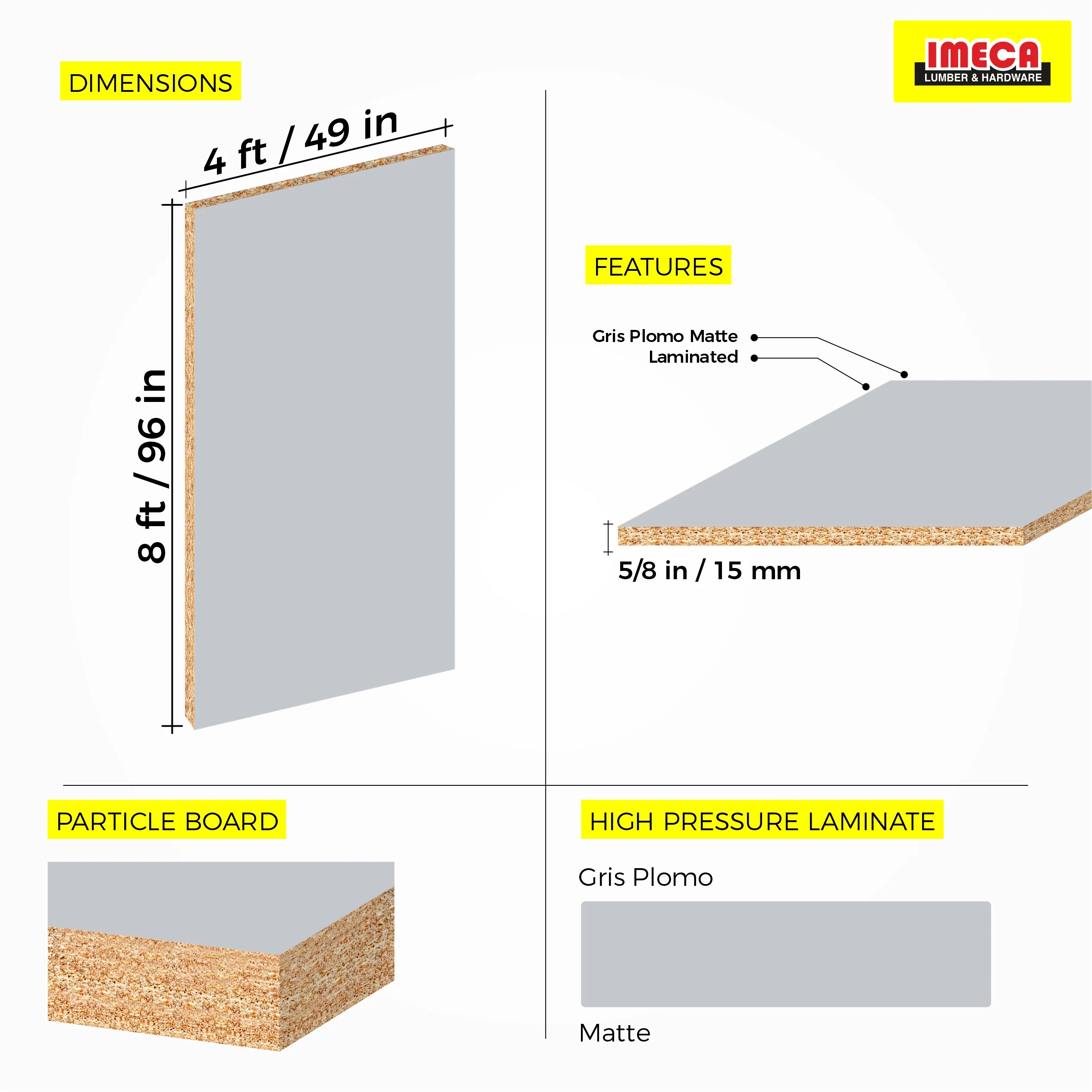MELAMINE GRIS PLOMO MATTE 5/8 4X8 (Fantasia) - Image 2