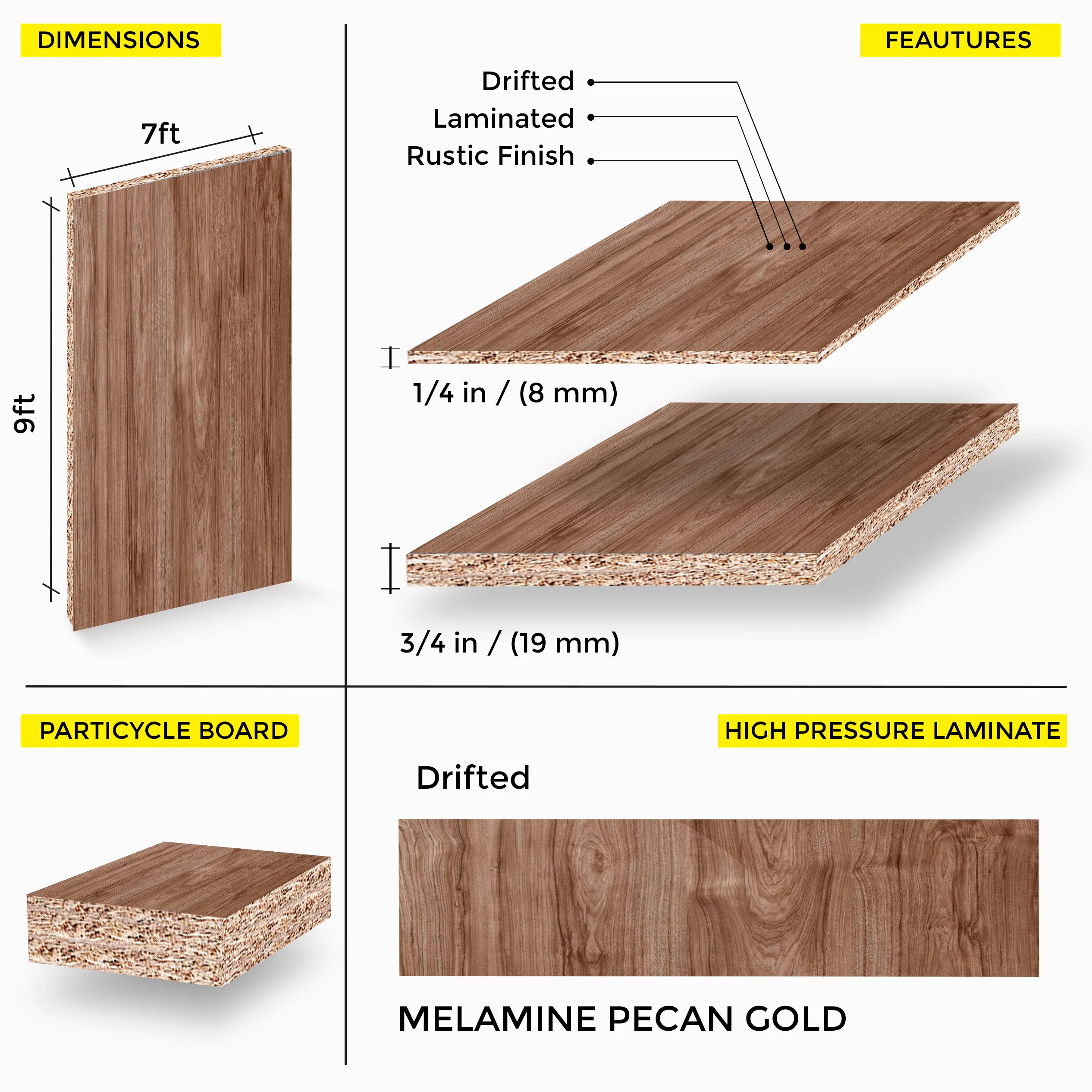MELAMINE PECAN GOLD 7X9 19MM - Image 2