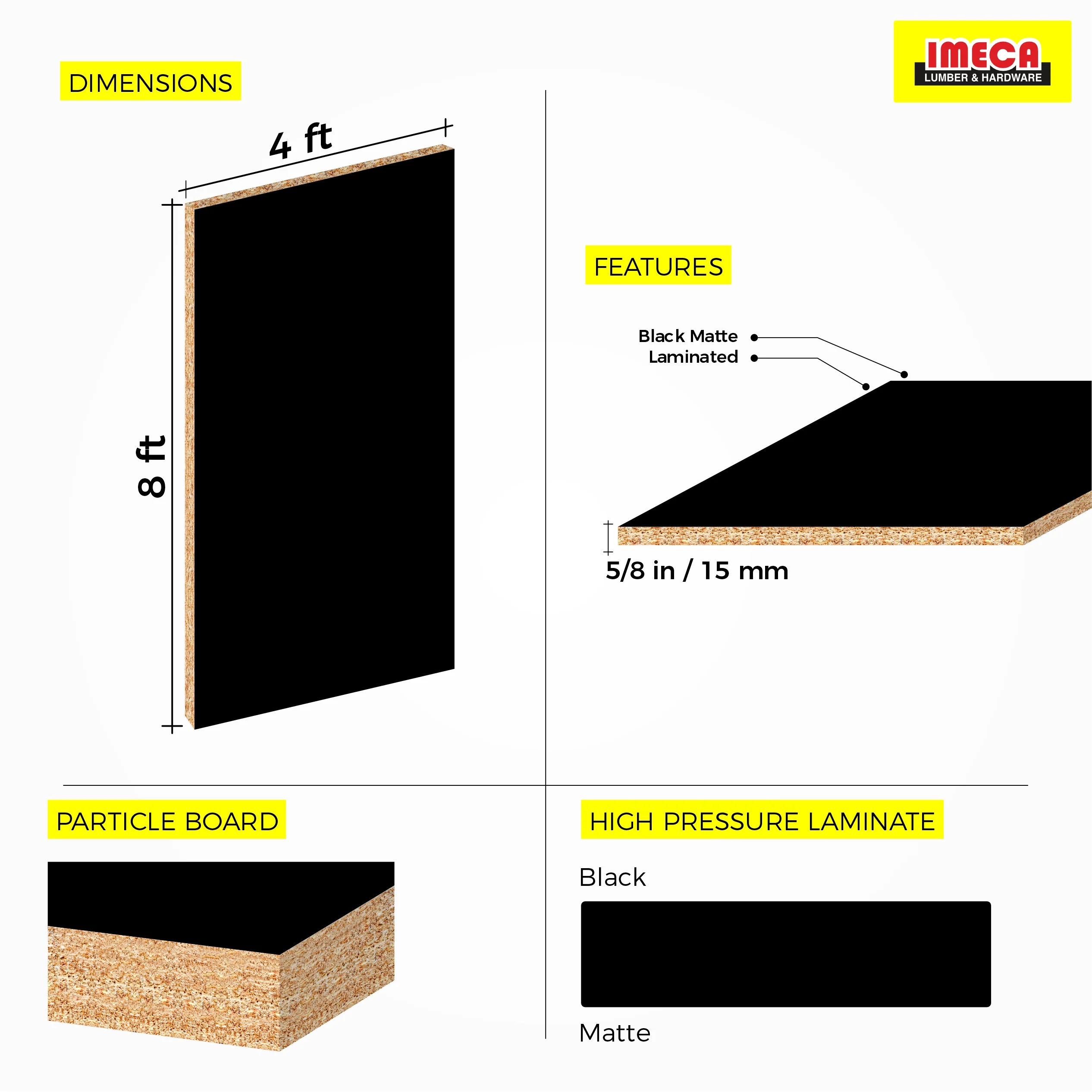 Melamine Black 4 ft x 8 ft (Multiple Thickness) - Image 4