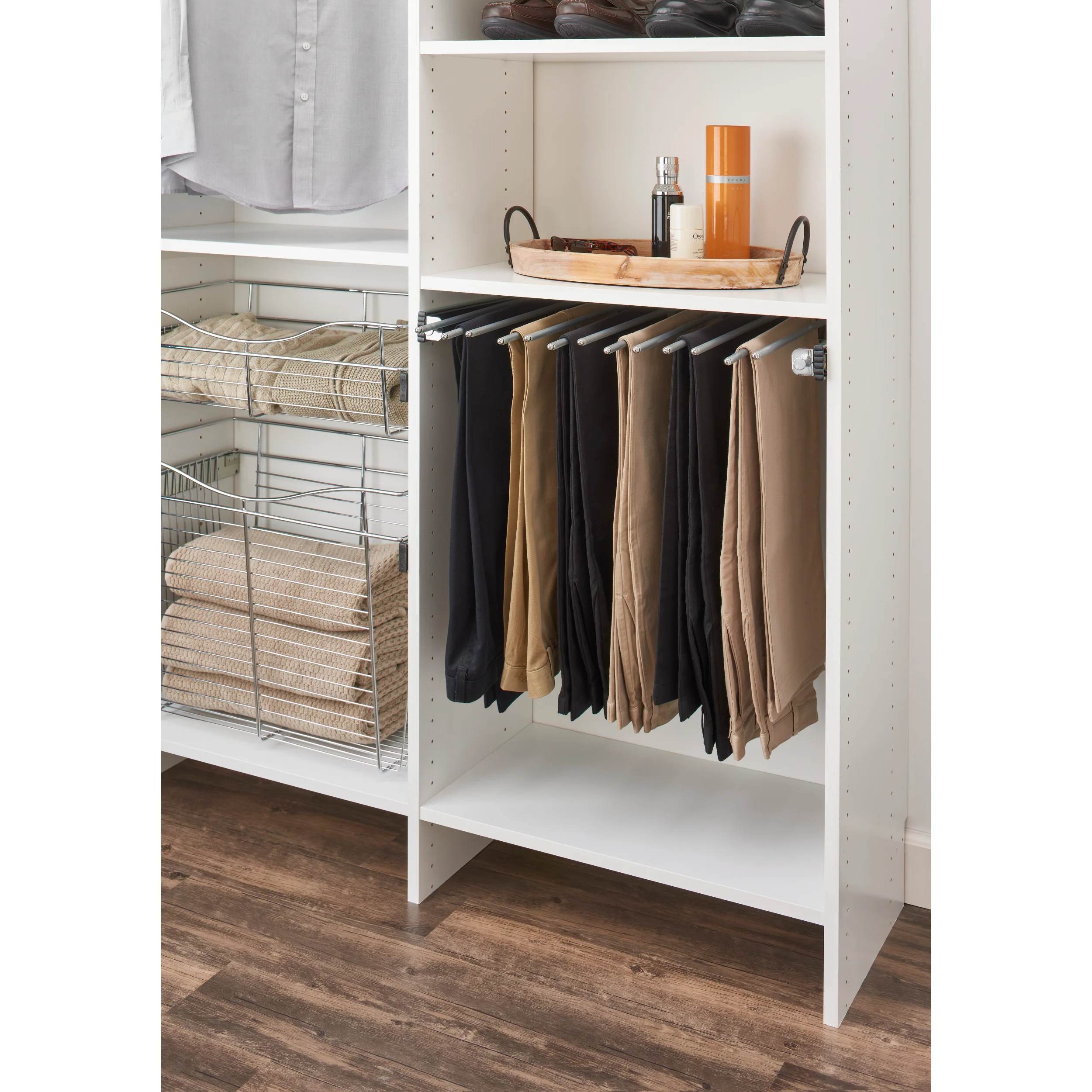 24 in Chrome Pullout Pants Rack w/13 pants rods Chrome 23.75 in (603 mm) W x 14 in (356 mm) D x 3 in (76 mm) H - Image 4
