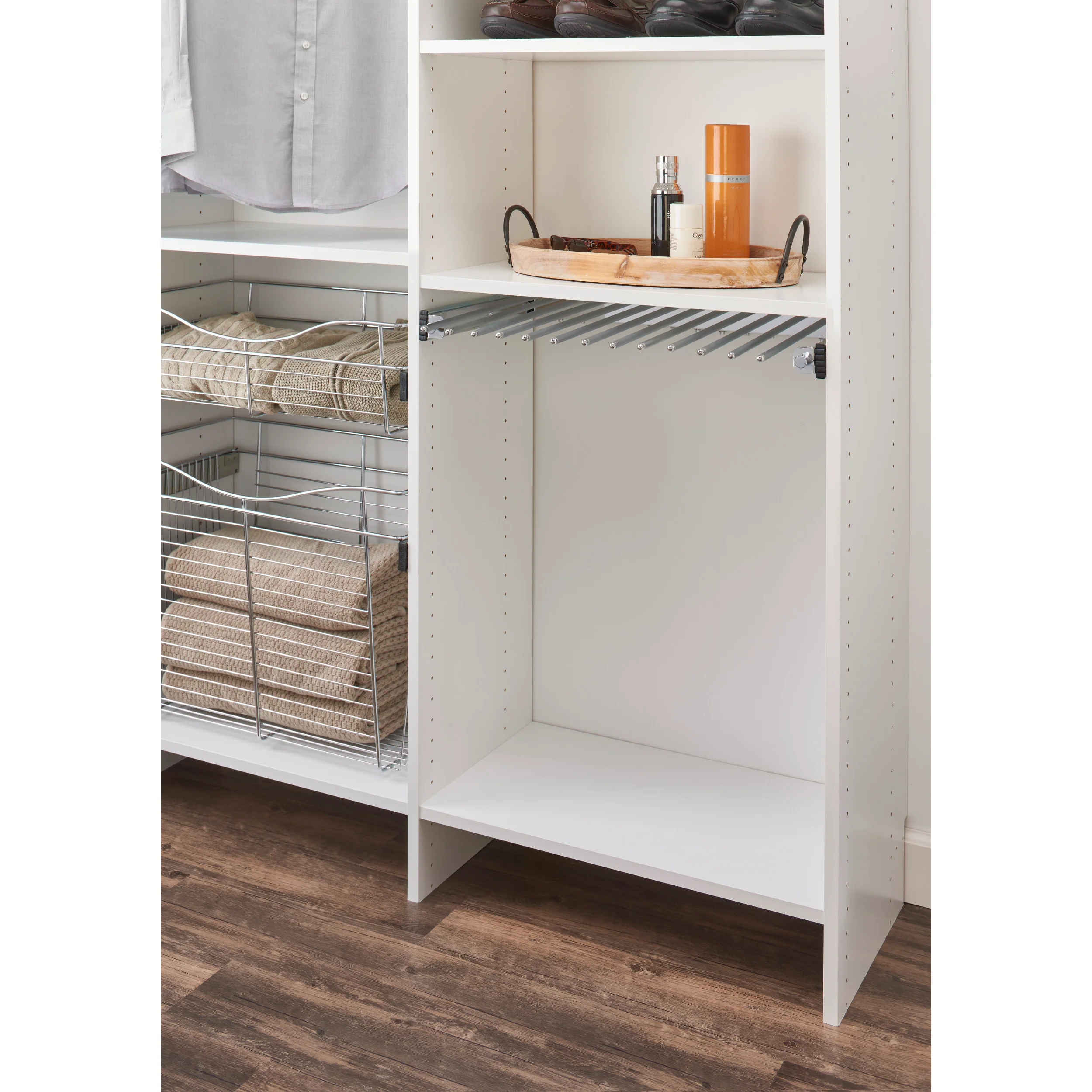24 in Chrome Pullout Pants Rack w/13 pants rods Chrome 23.75 in (603 mm) W x 14 in (356 mm) D x 3 in (76 mm) H - Image 6