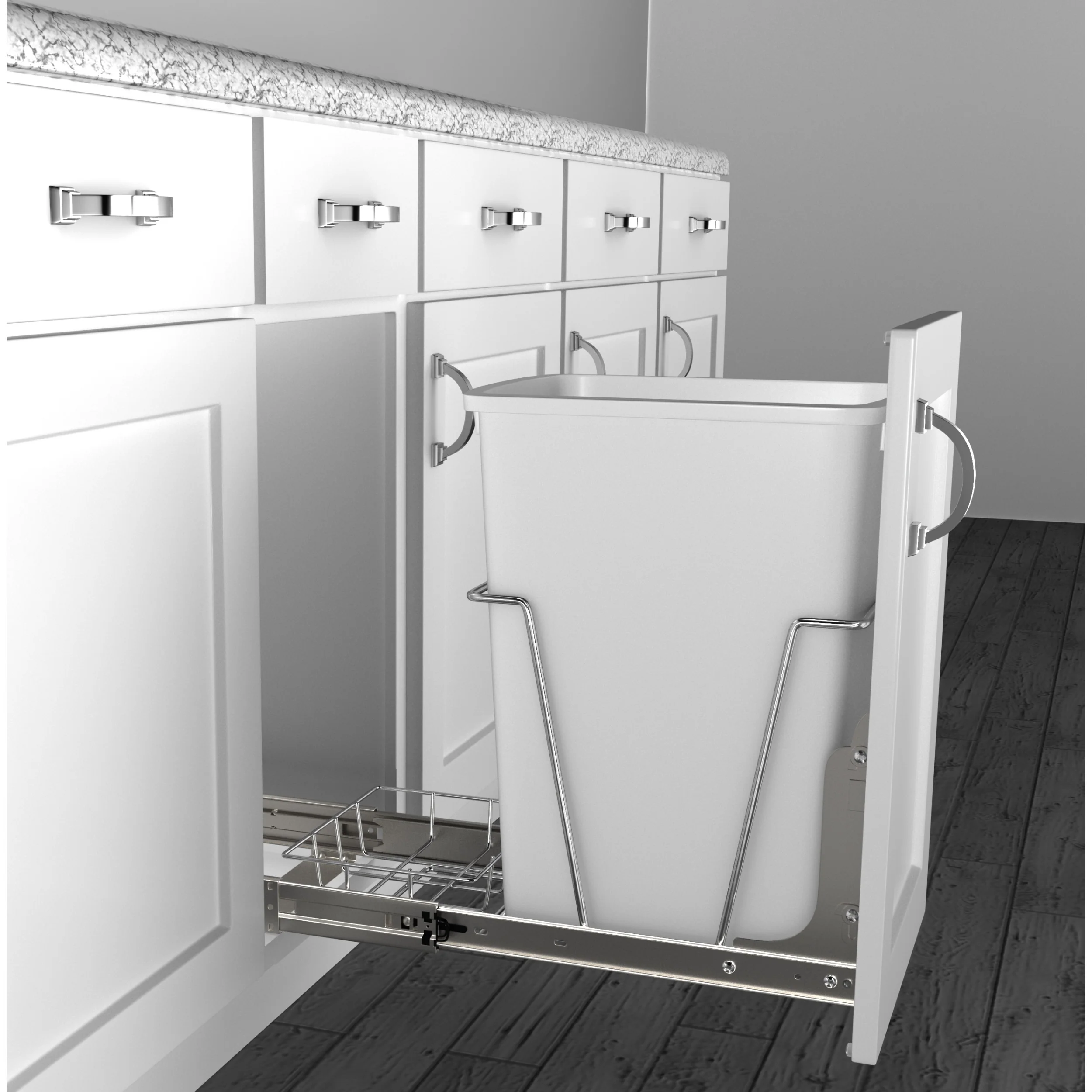 35 Qrt Pull-Out Waste Container Metallic Silver 10.63 in (270 mm) W x 22 in (559 mm) D x 19.25 in (489 mm) H - Image 6