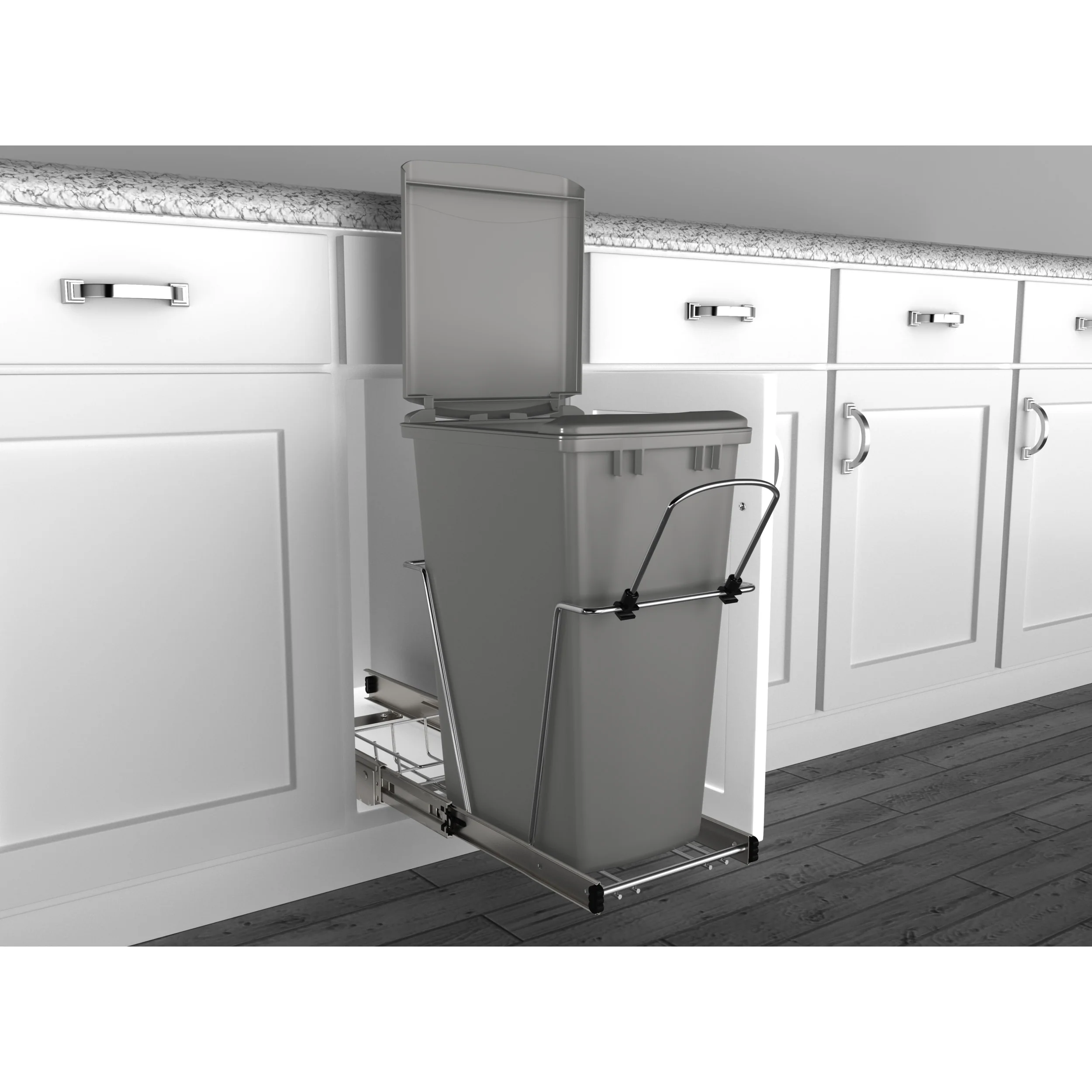 35 Qrt Pull-Out Waste Container Metallic Silver 10.63 in (270 mm) W x 22 in (559 mm) D x 19.25 in (489 mm) H - Image 7