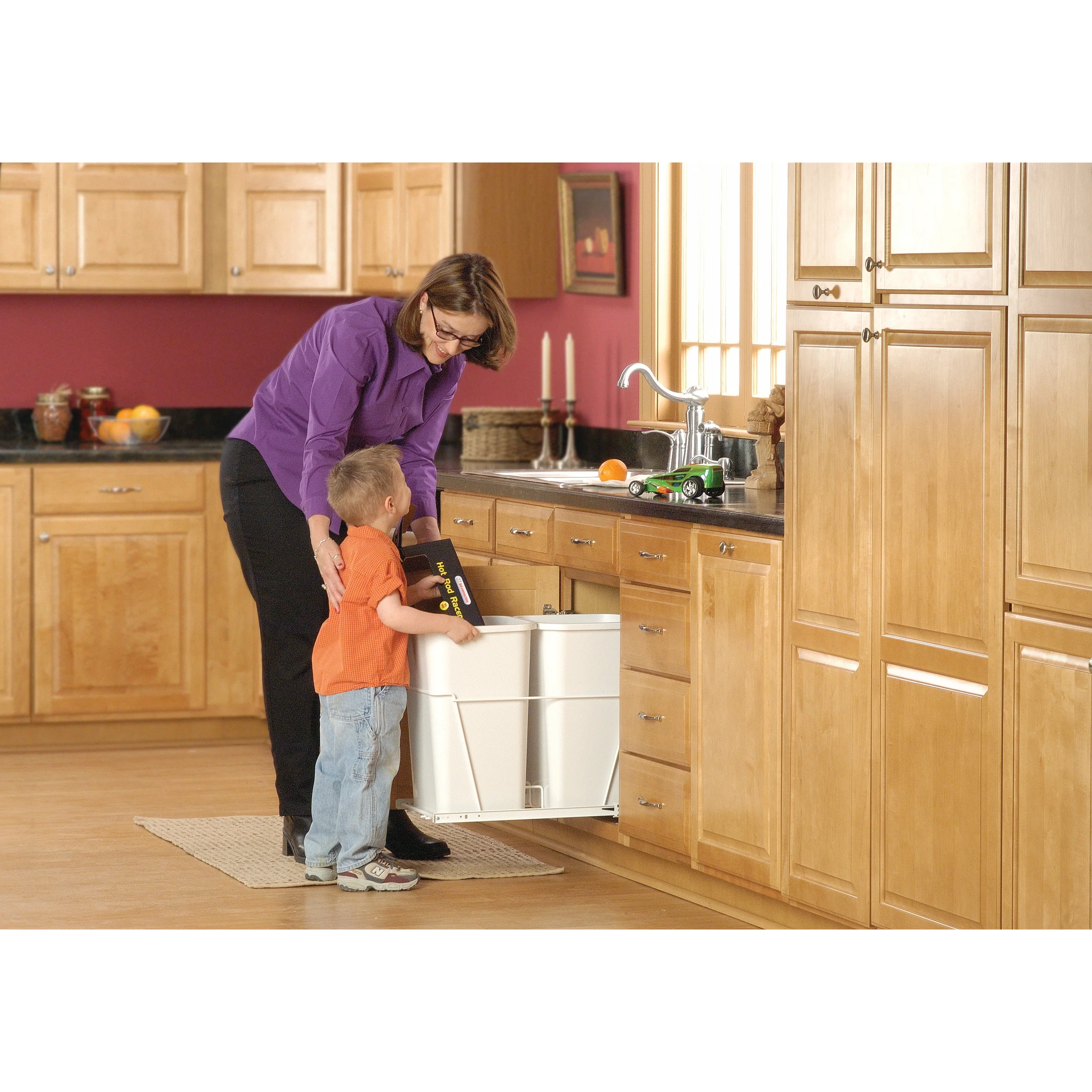 Double 27 Qrt Pull-Out Waste Containers White 11.81 in (300 mm) W x 22.25 in (565 mm) D x 19.13 in (486 mm) H - Image 2