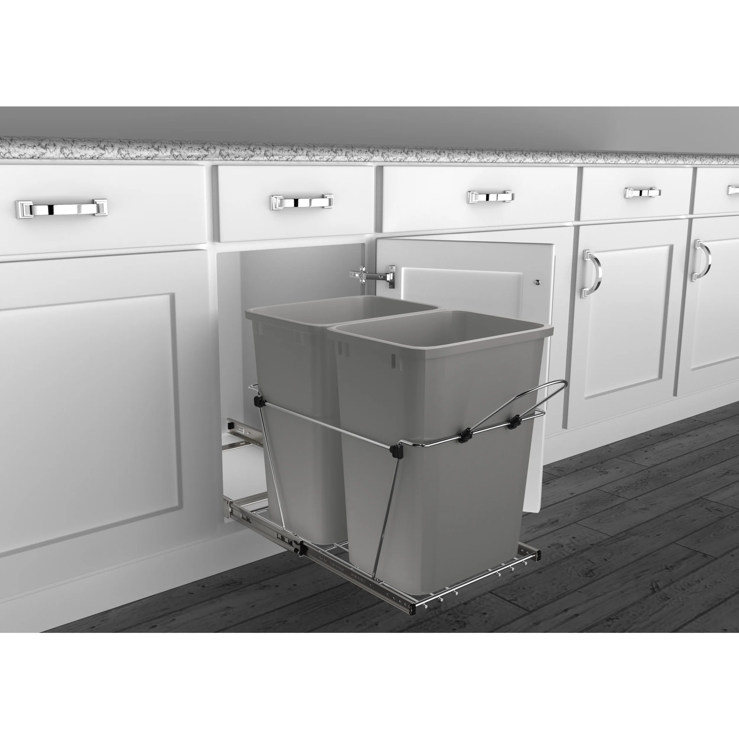 Double 35 Qrt Pull-Out Waste Containers Metallic Silver 14.38 in (365 mm) W x 22 in (559 mm) D x 19.25 in (489 mm) H - Image 4