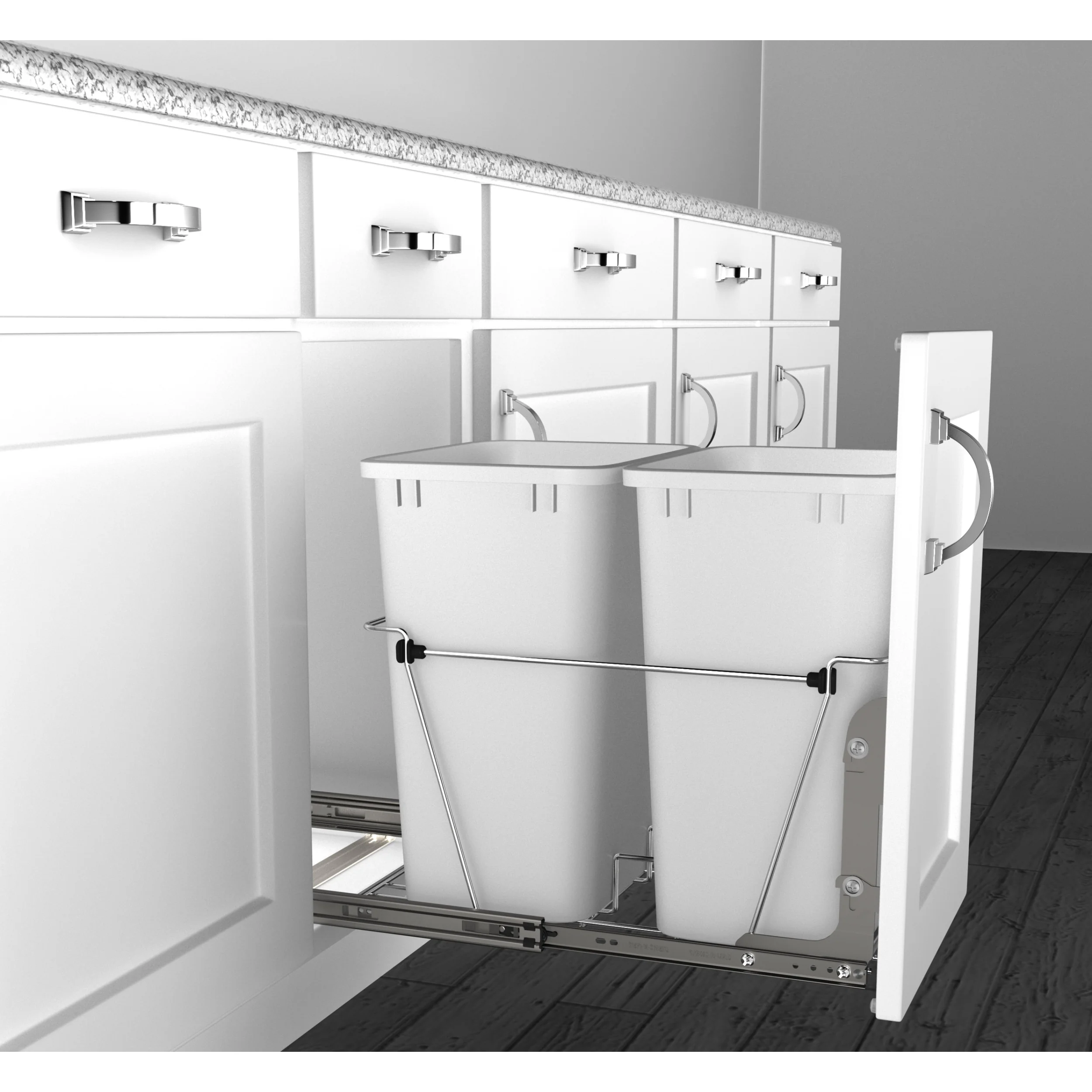 Double 35 Qrt Pull-Out Waste Containers Metallic Silver 14.38 in (365 mm) W x 22 in (559 mm) D x 19.25 in (489 mm) H - Image 7