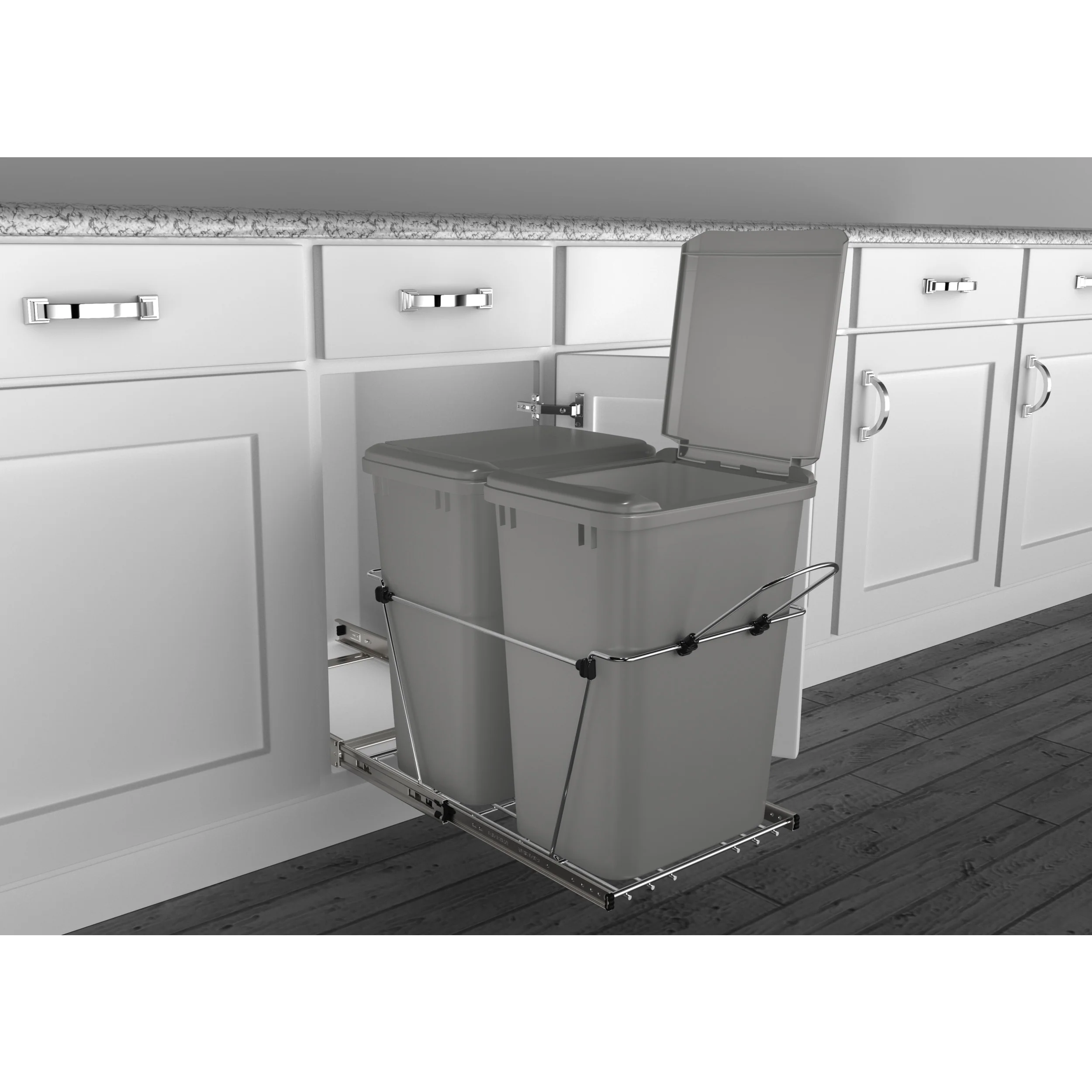 Double 35 Qrt Pull-Out Waste Containers Metallic Silver 14.38 in (365 mm) W x 22 in (559 mm) D x 19.25 in (489 mm) H - Image 8