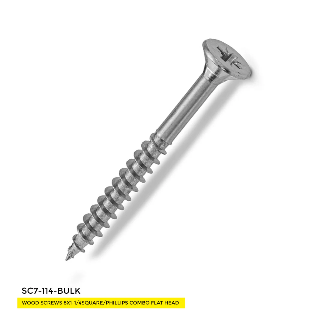WOOD SCREWS IMEX SQUARE/PHILLIP COMBO FLAT HEAD WITH NIBS #8 1-1/4" TYPE 17 COARSE ZINC 7.500 BULK - Image 3