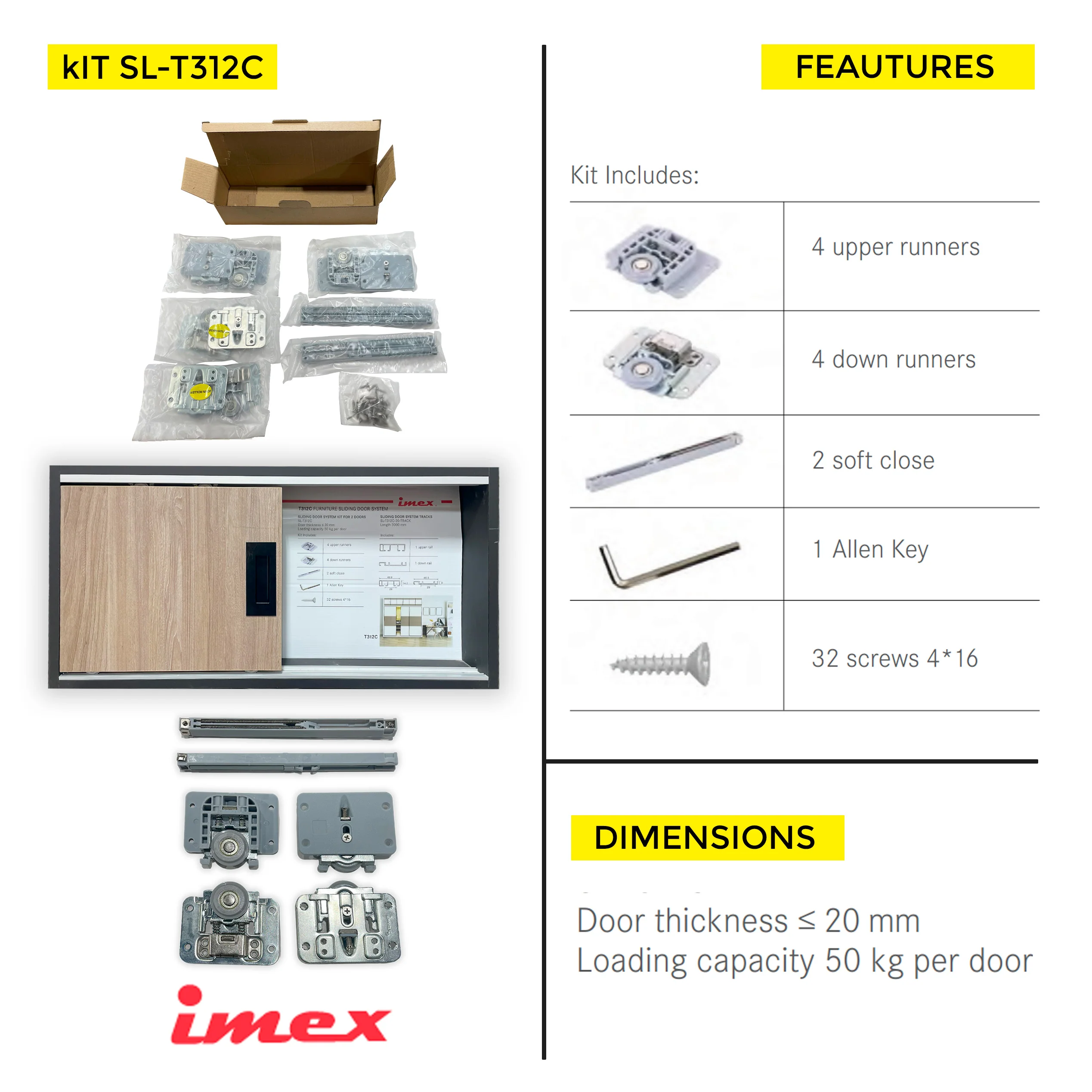 SLIDING DOOR SYSTEM KIT FOR 2 20MM 50KG - Image 6