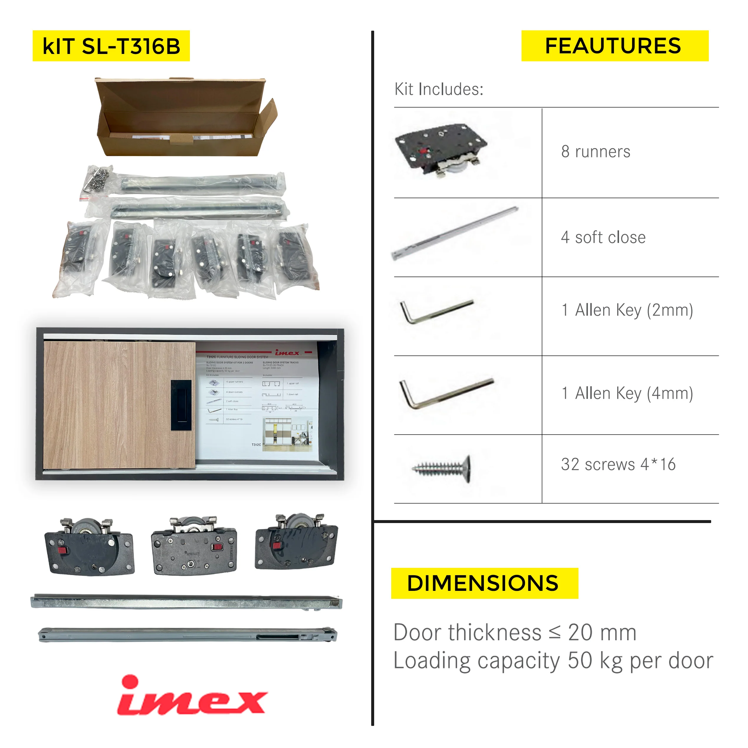 SLIDING DOOR SYSTEM KIT FOR 2 20MM 50KG - Image 6