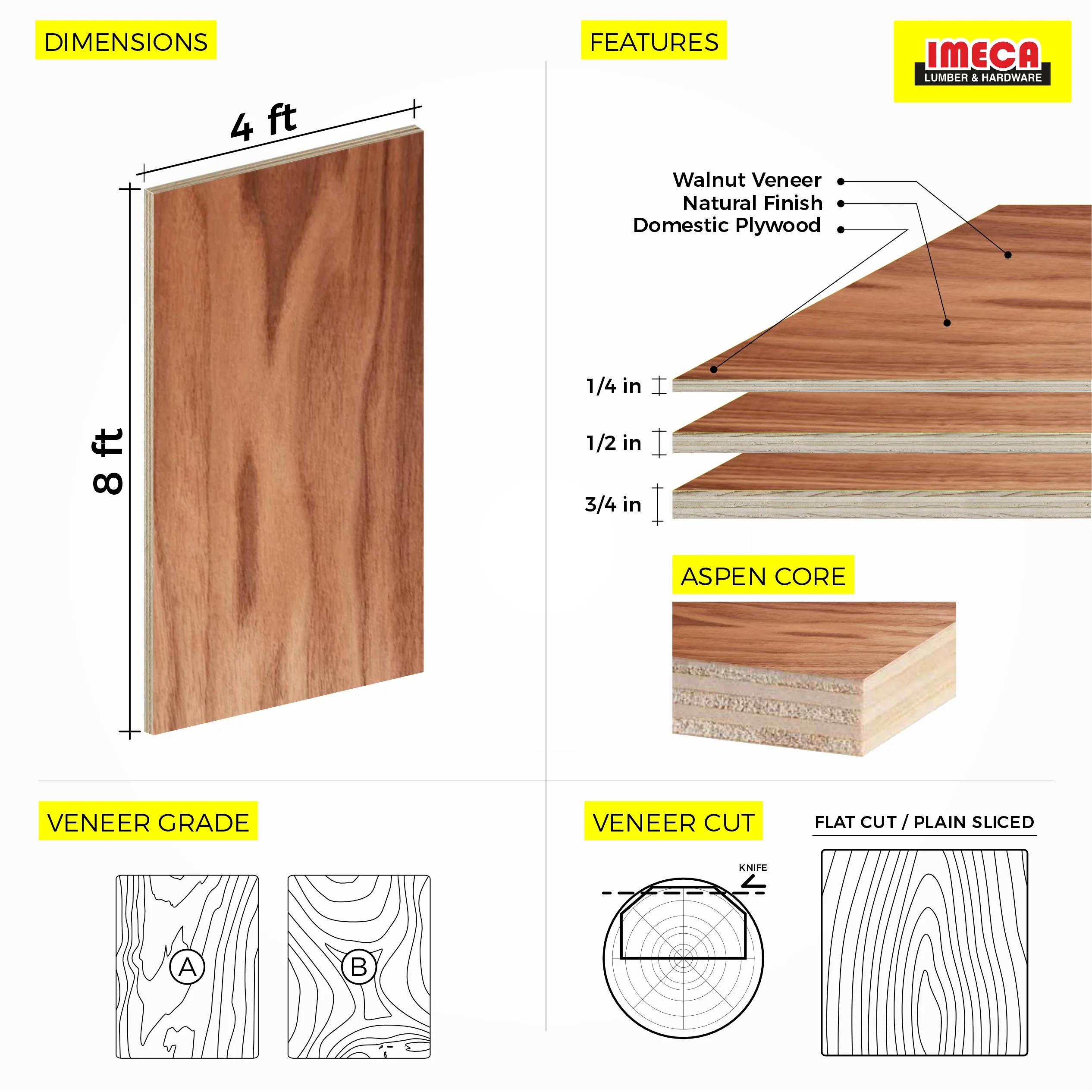 Walnut Plywood, Plain Sliced Veneer 4 ft x 8 ft - Image 2
