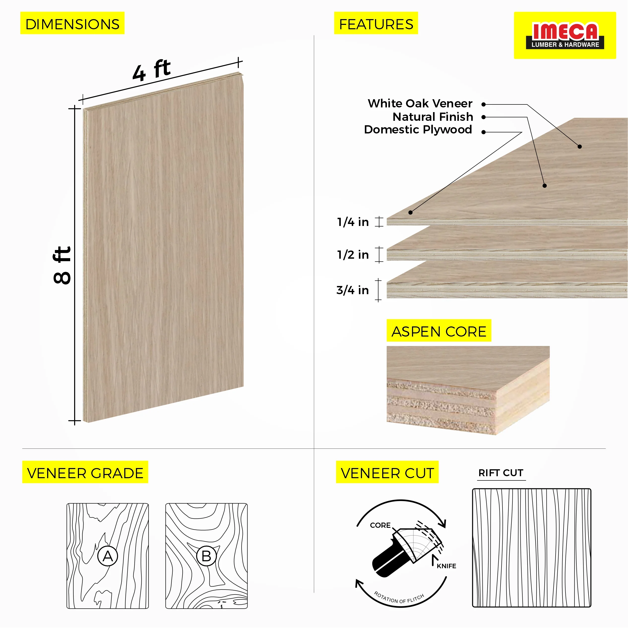 White Oak Plywood, Rift Cut Veneer 4 ft x 8 ft - Image 3