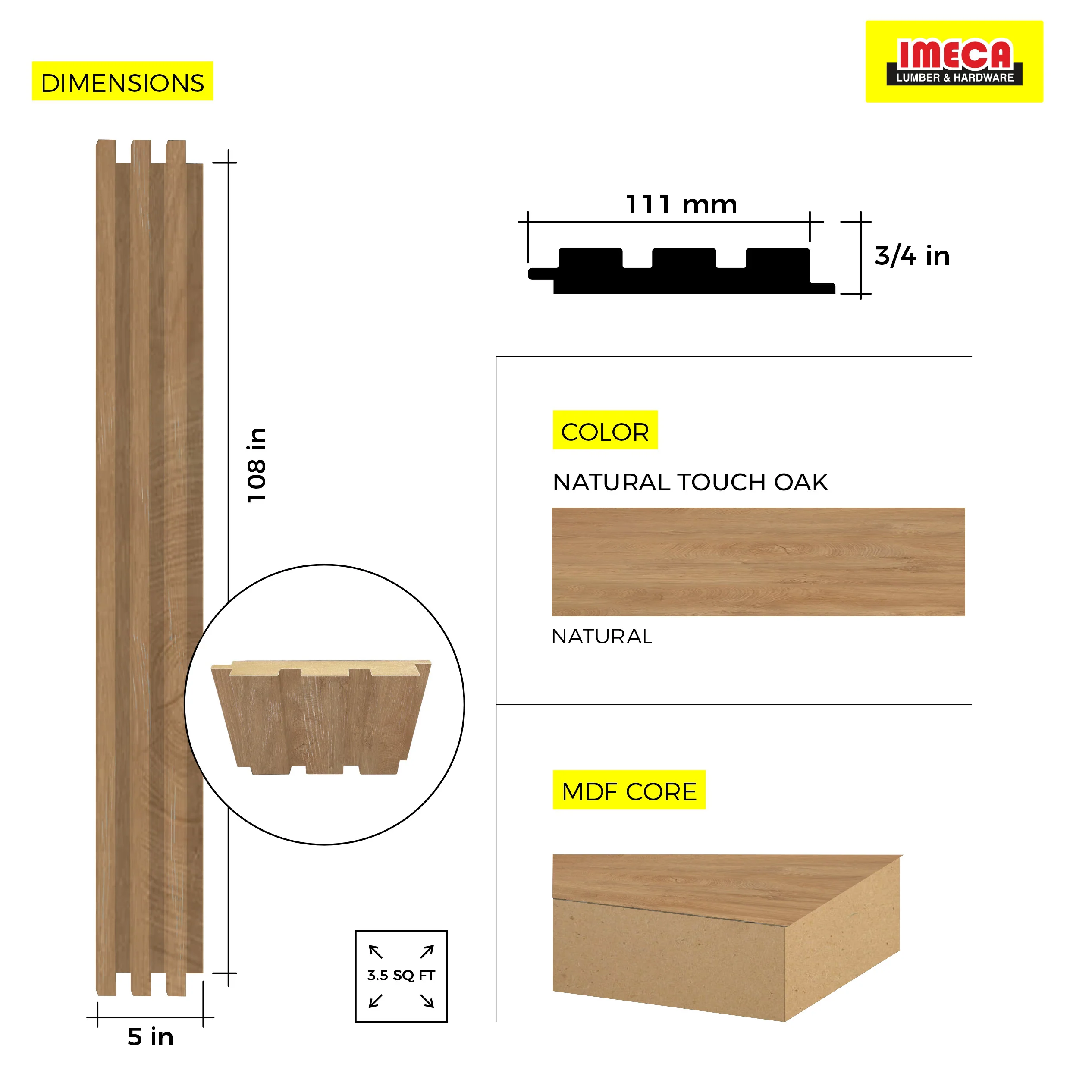 WOOD PANEL NATURAL OAK-397 5"x108" 18MM 3.5 SqFT G1 - Image 3